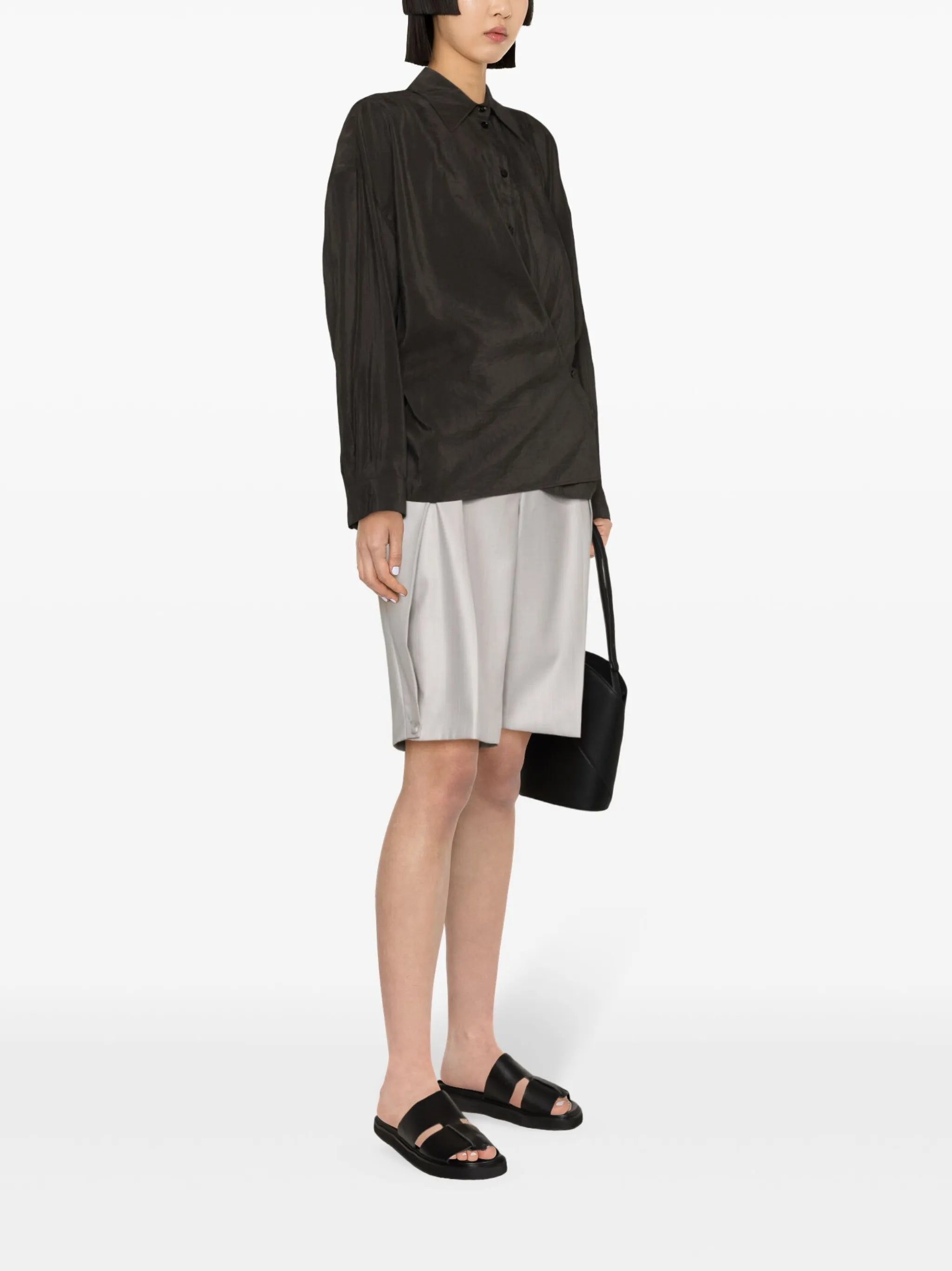 straight-collar twisted shirt