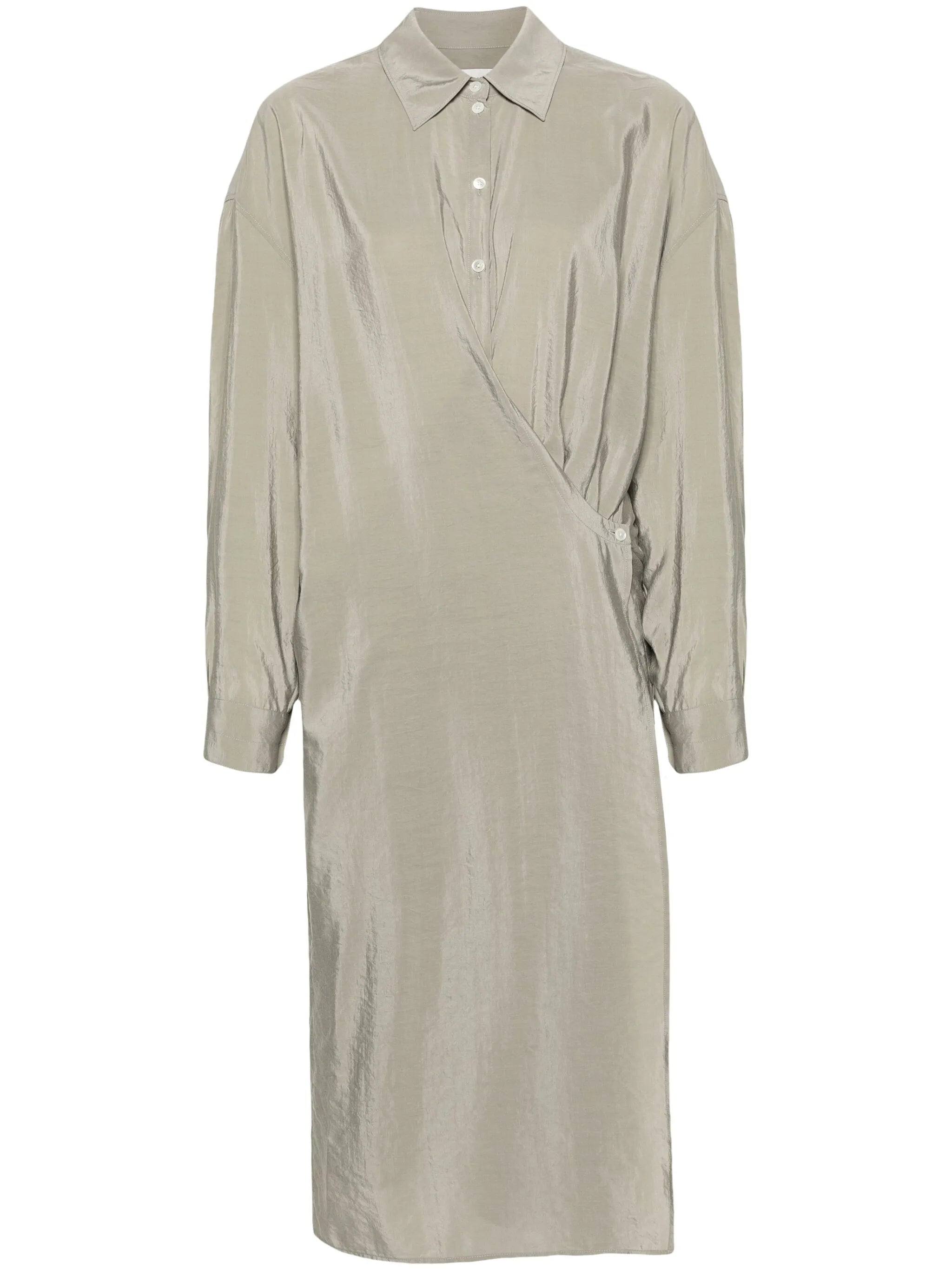 crinkled wrap midi dress