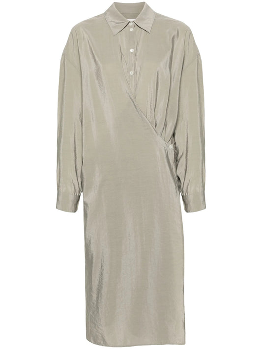 crinkled wrap midi dress