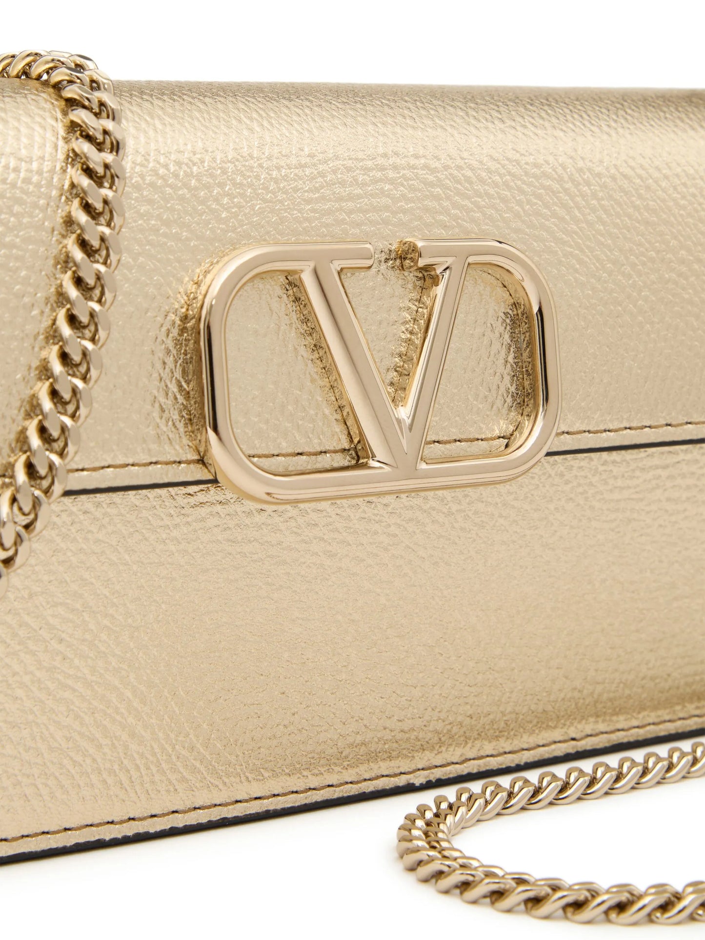 Vlogo Signature metallic grainy-calfskin wallet with chain