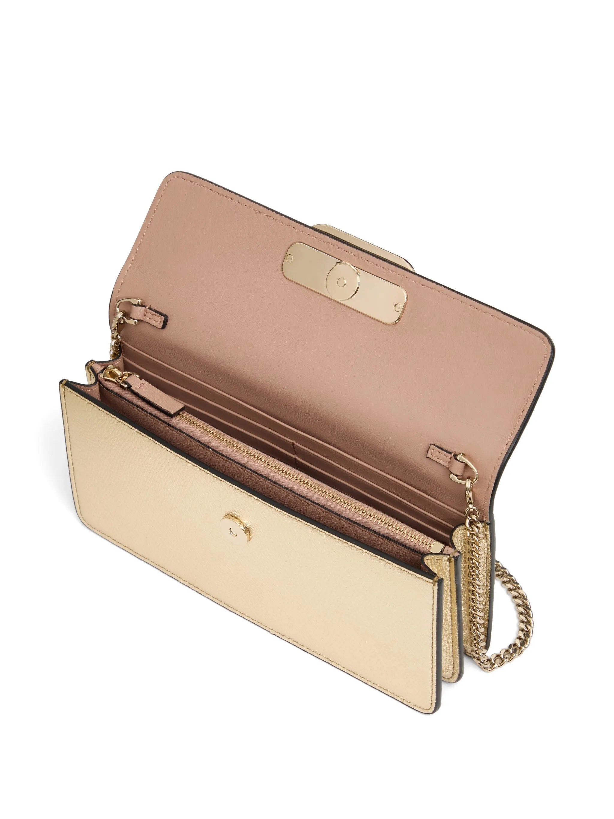 Vlogo Signature metallic grainy-calfskin wallet with chain