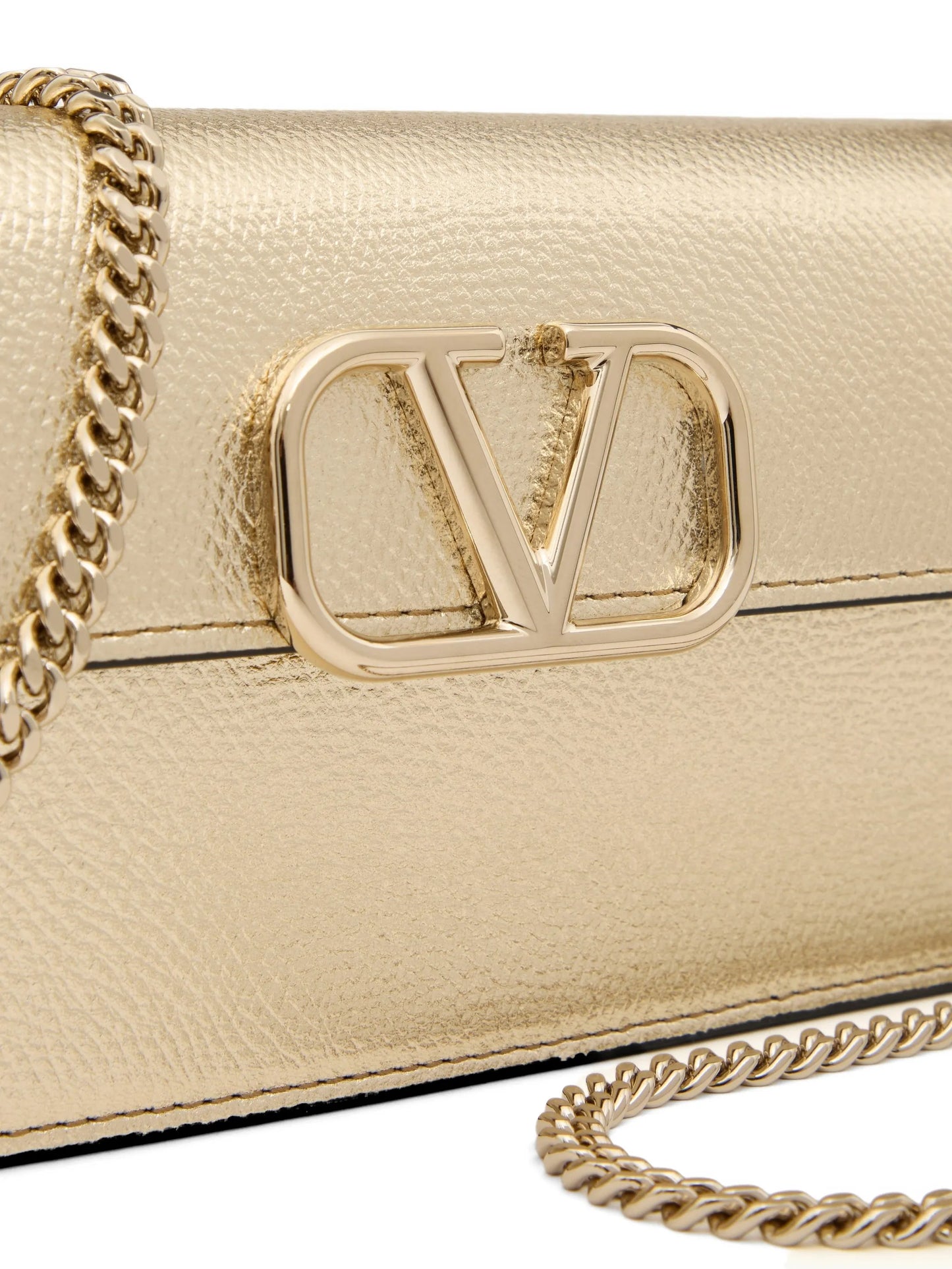 Vlogo Signature metallic grainy-calfskin wallet with chain
