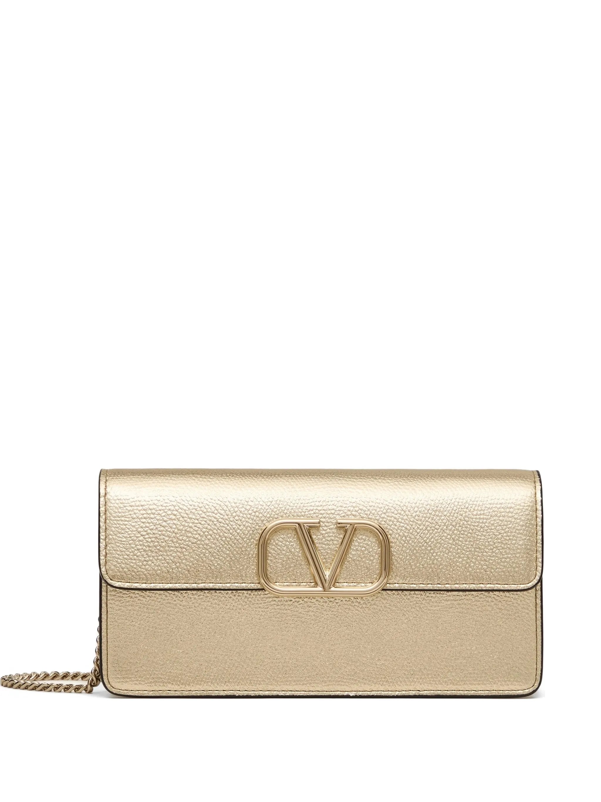 Vlogo Signature metallic grainy-calfskin wallet with chain