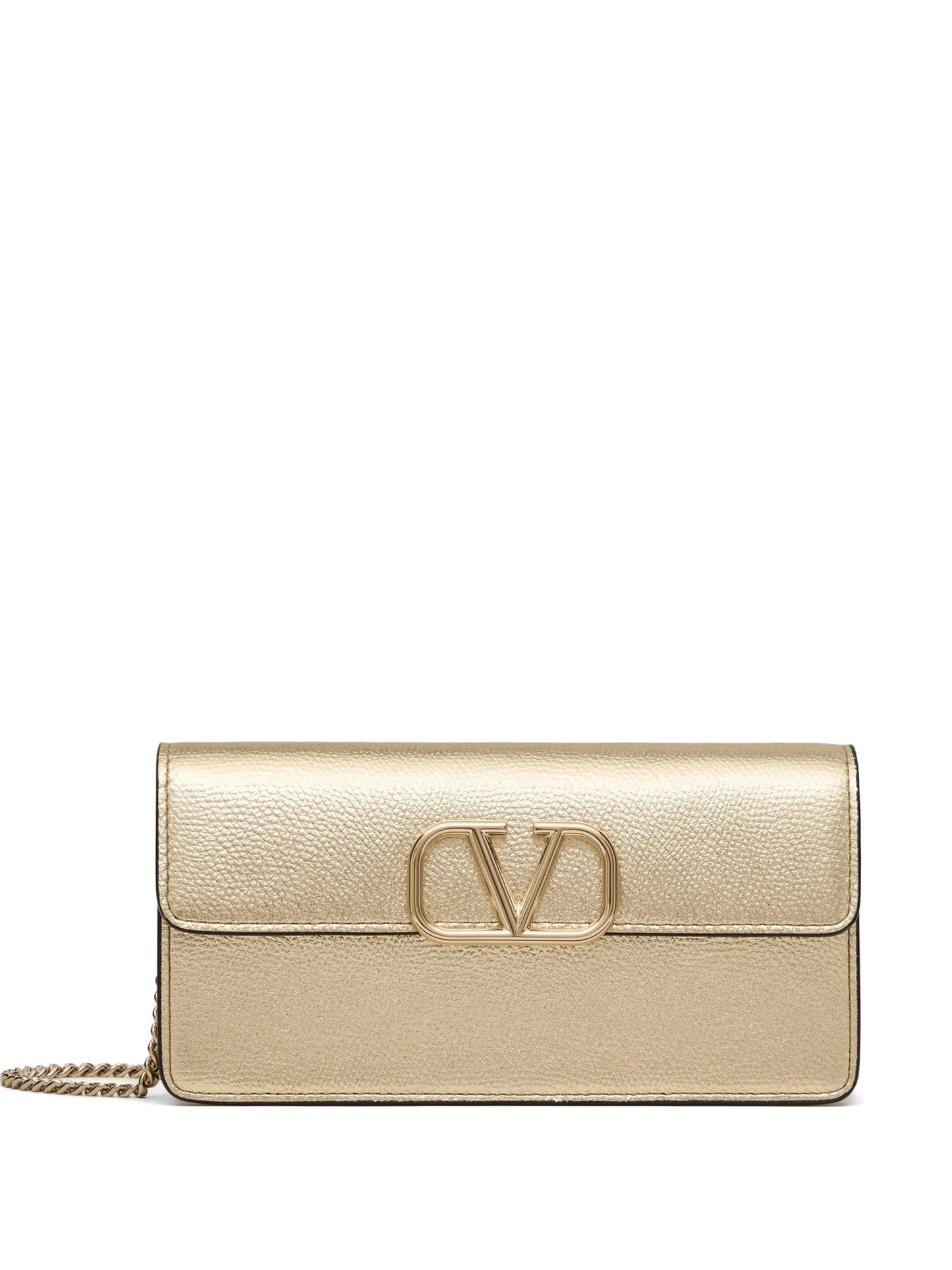 Vlogo Signature metallic grainy-calfskin wallet with chain