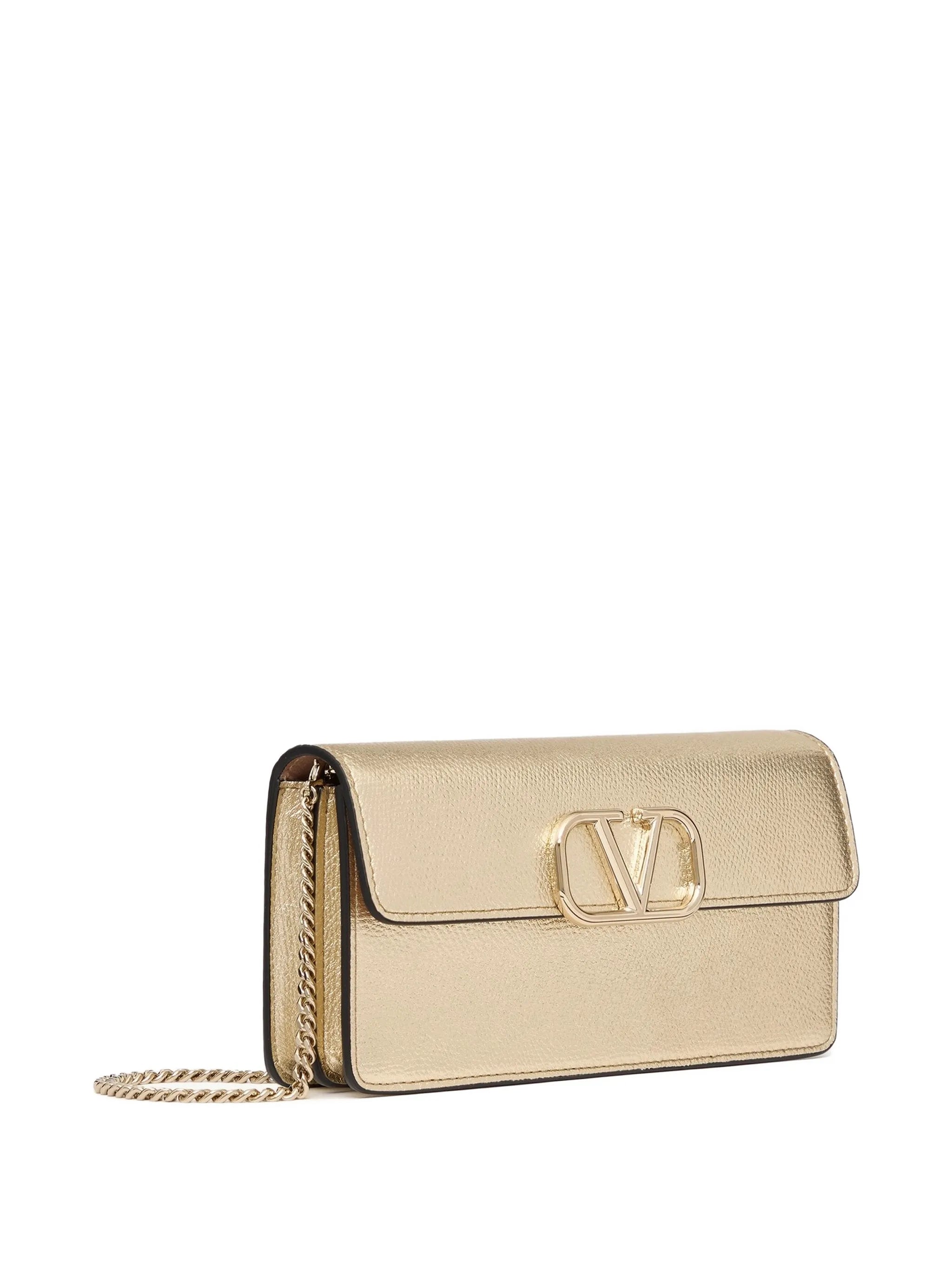 Vlogo Signature metallic grainy-calfskin wallet with chain