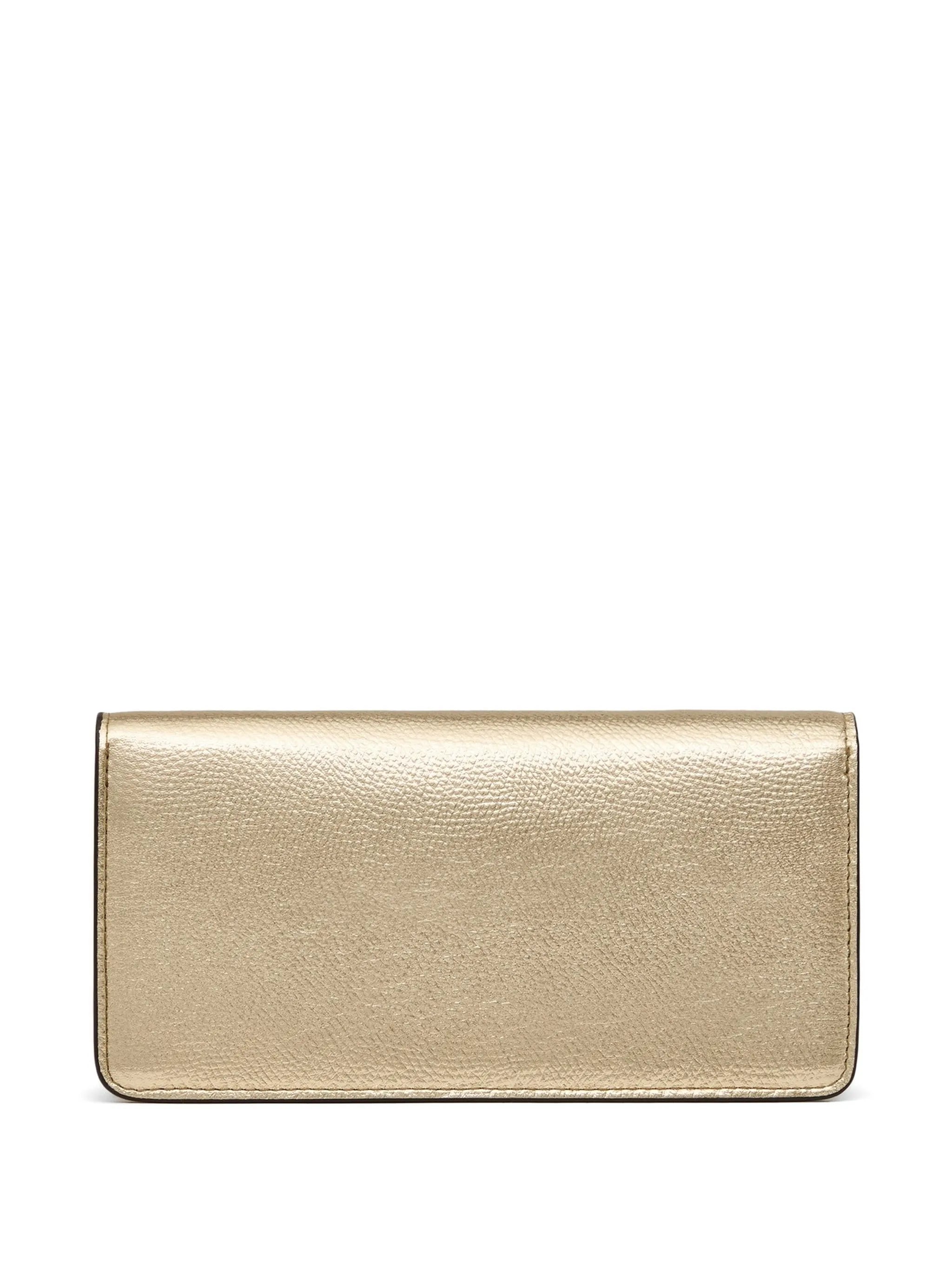 Vlogo Signature metallic grainy-calfskin wallet with chain