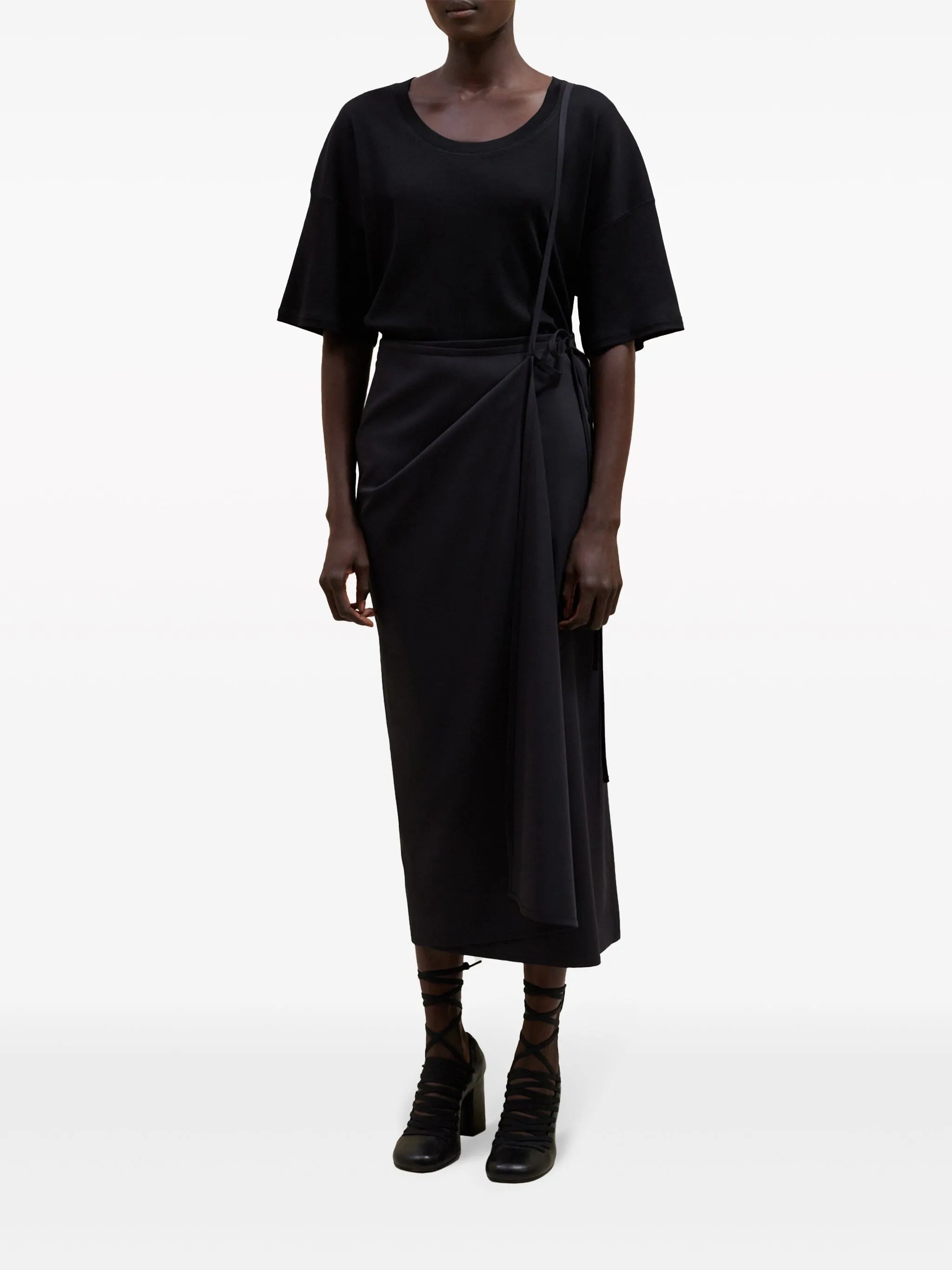 tied wrap midi skirt