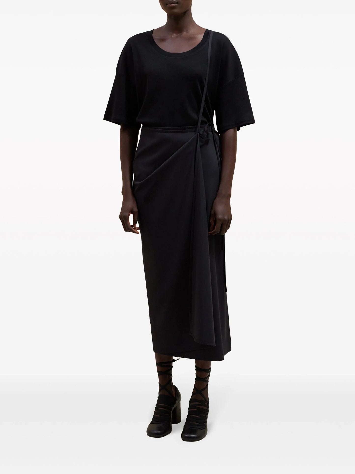 tied wrap midi skirt