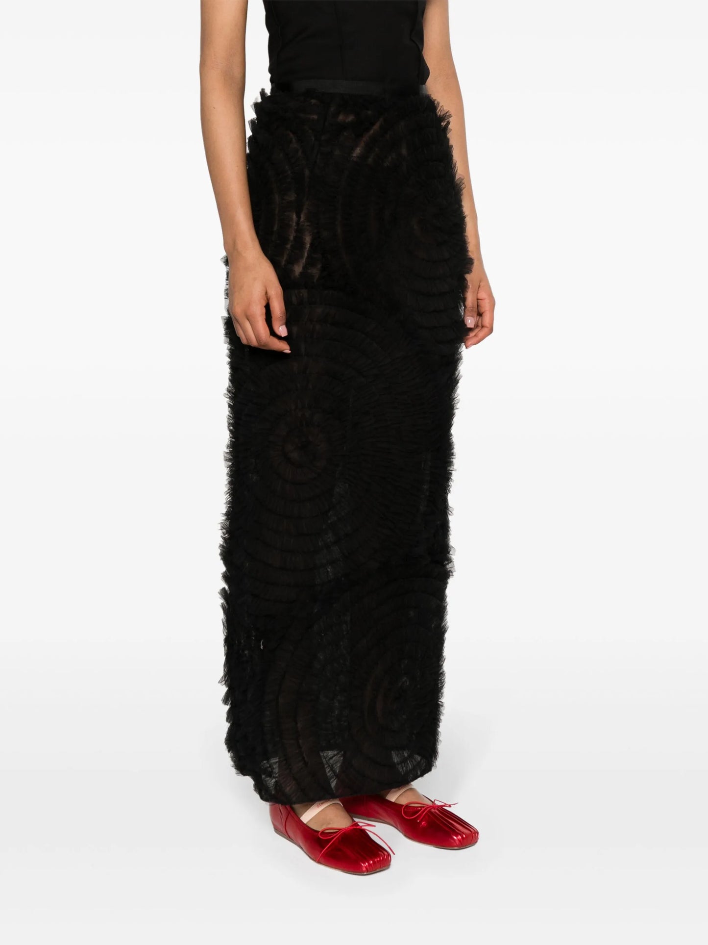 ruffled sheer maxi skirt