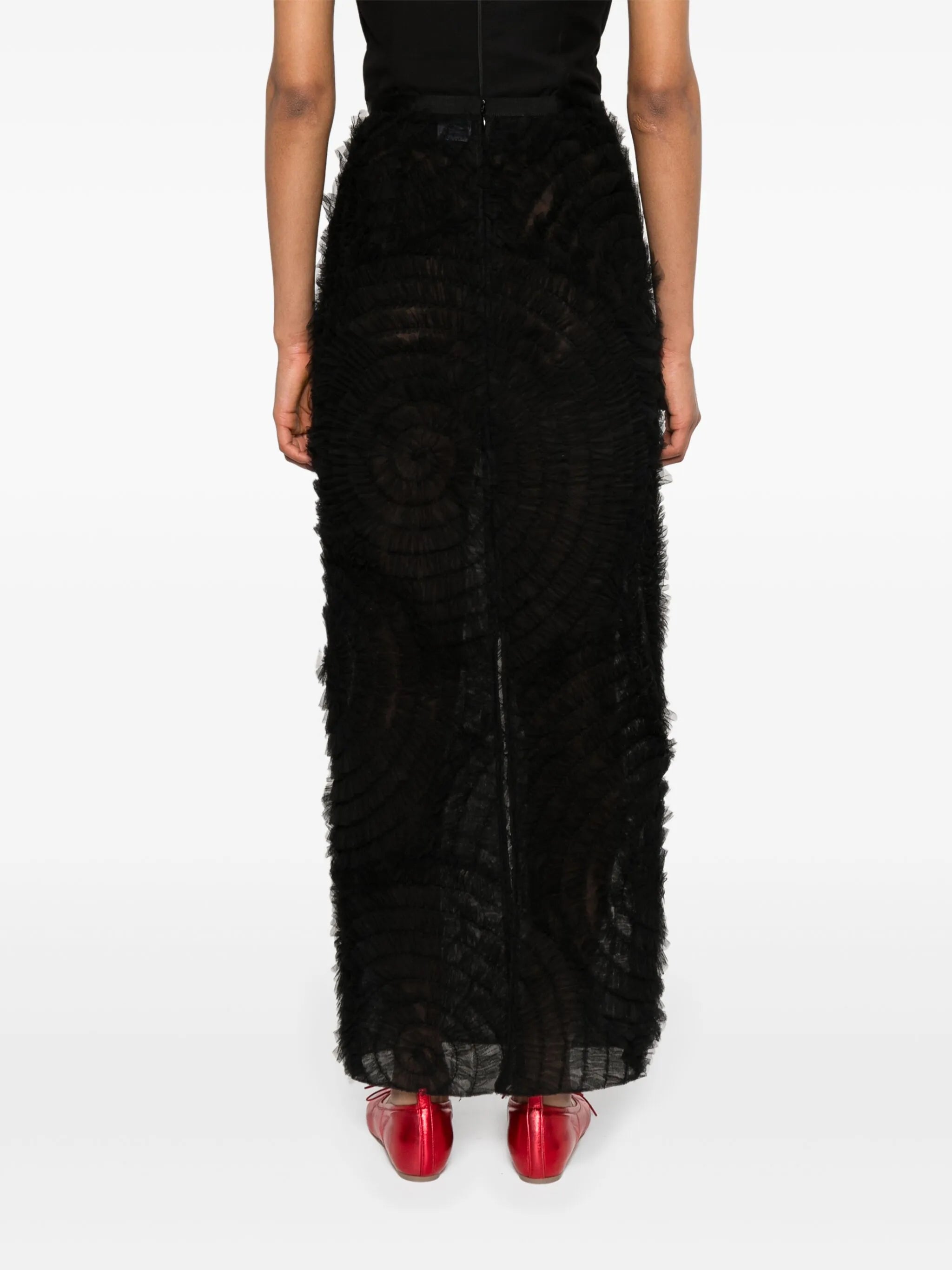 ruffled sheer maxi skirt