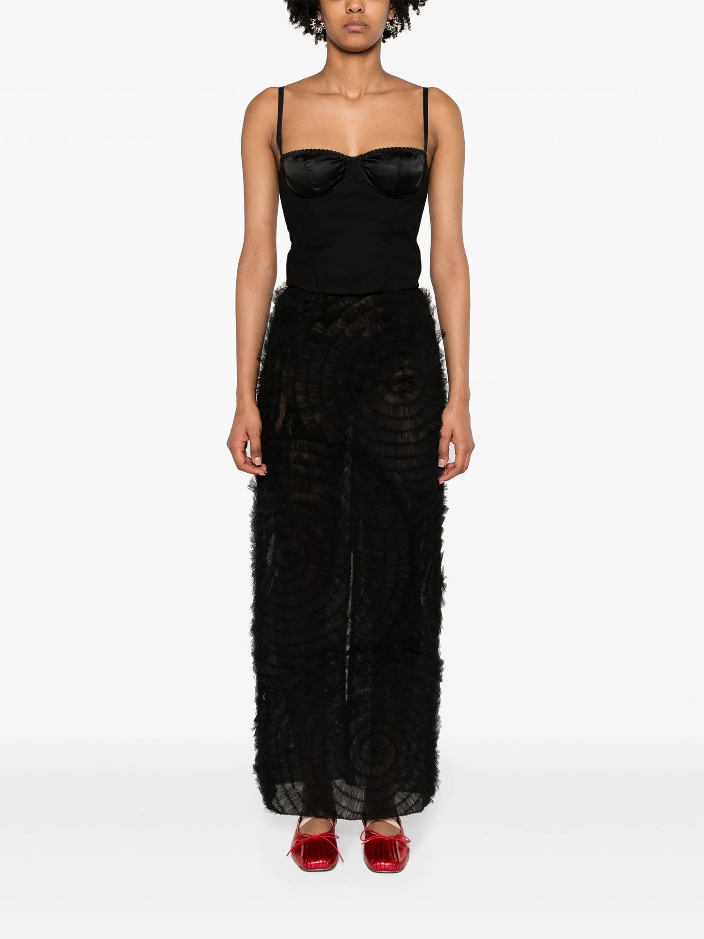ruffled sheer maxi skirt