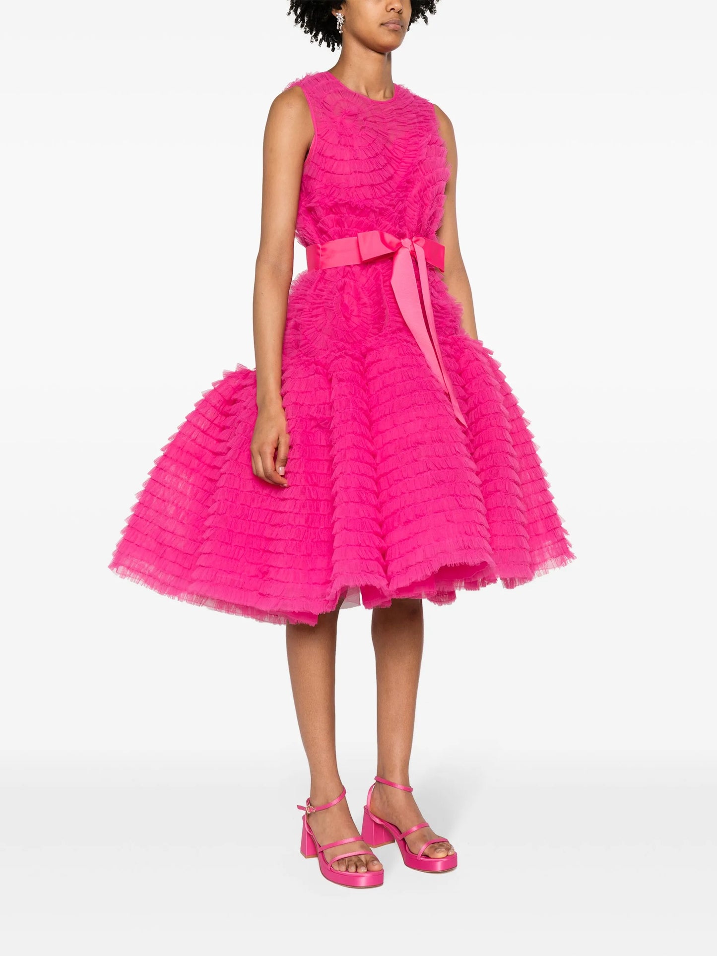 ruffled tulle midi dress