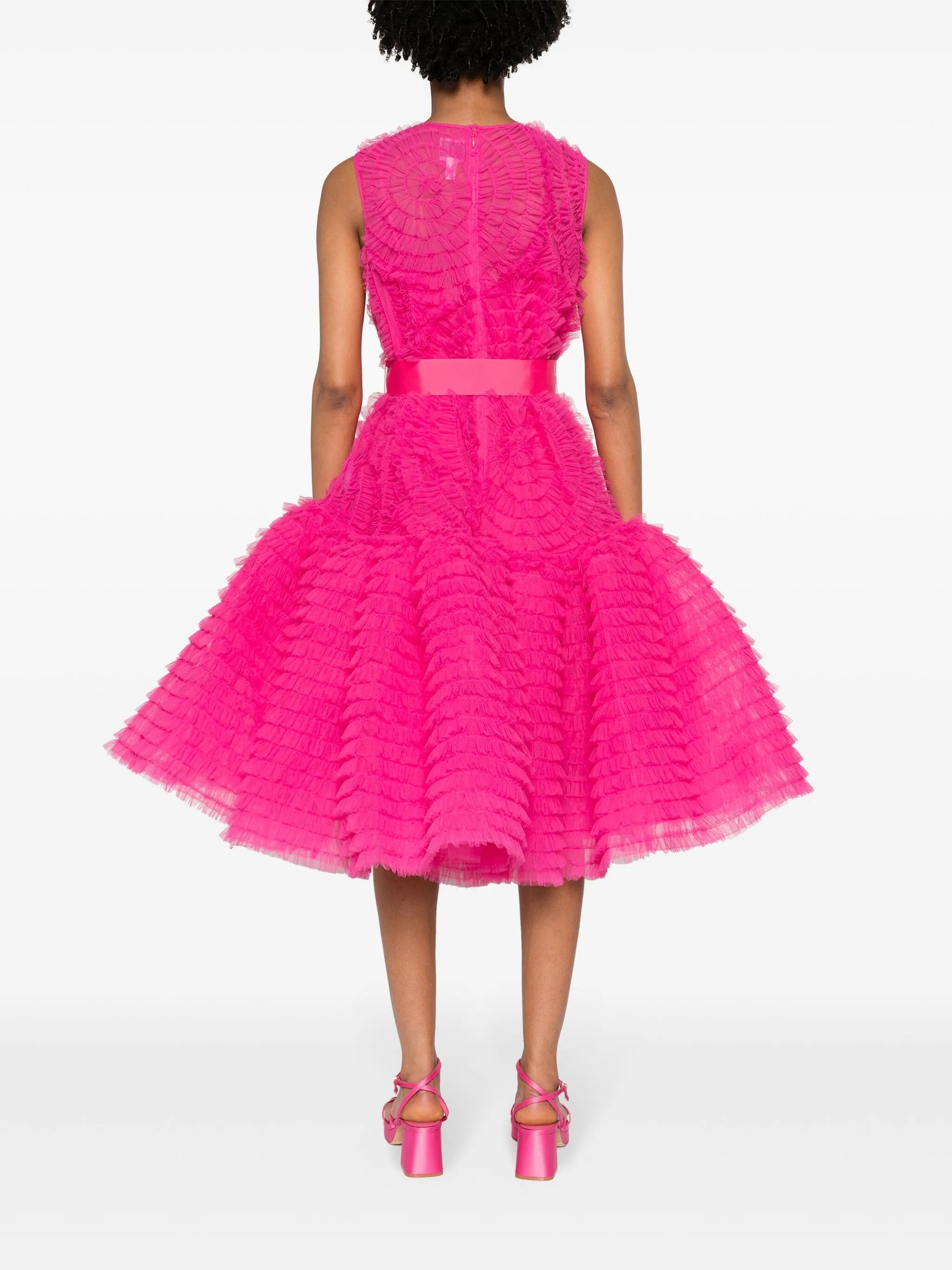 ruffled tulle midi dress