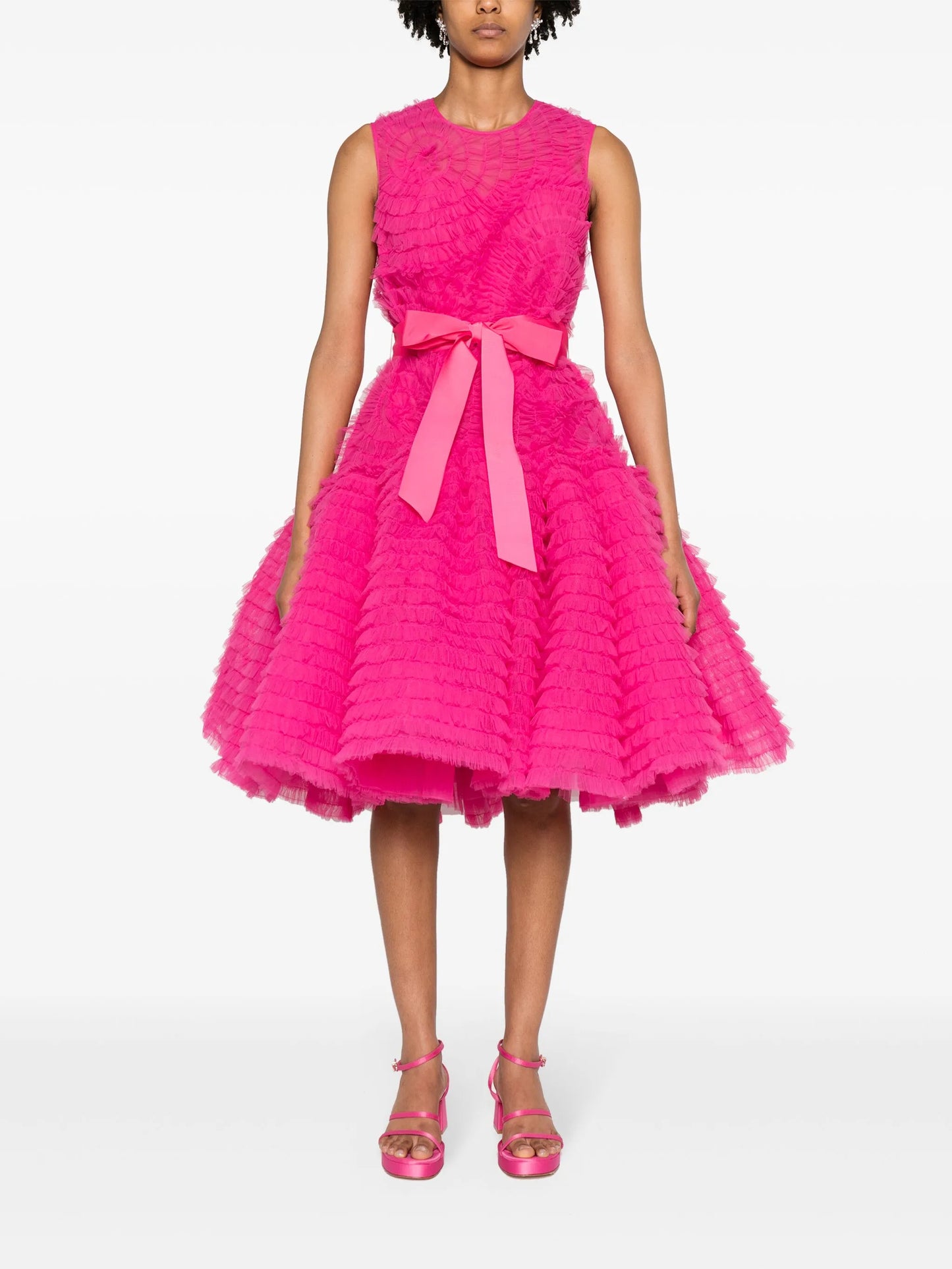 ruffled tulle midi dress