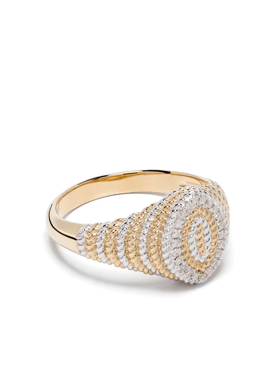 9kt gold mini Marquise diamond signet ring