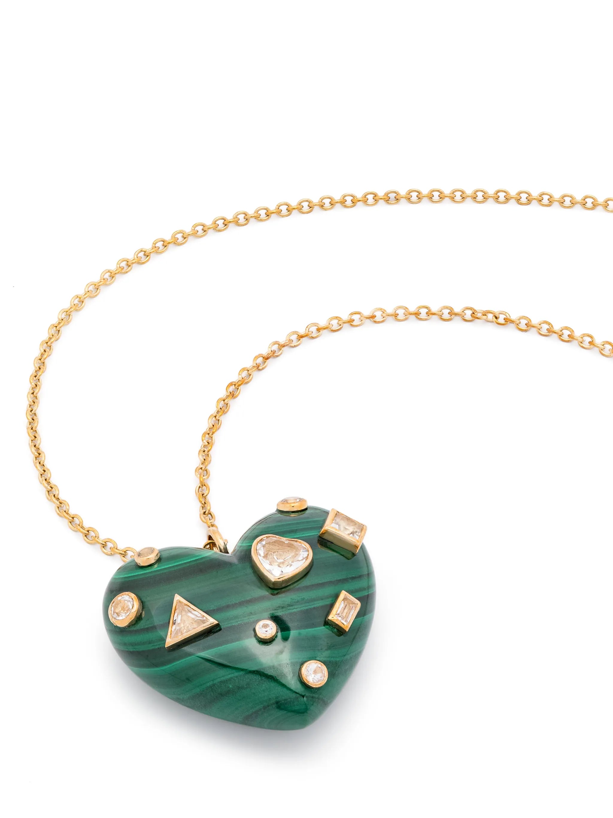 9kt yellow gold Confetti Heart topaz and malachite necklace