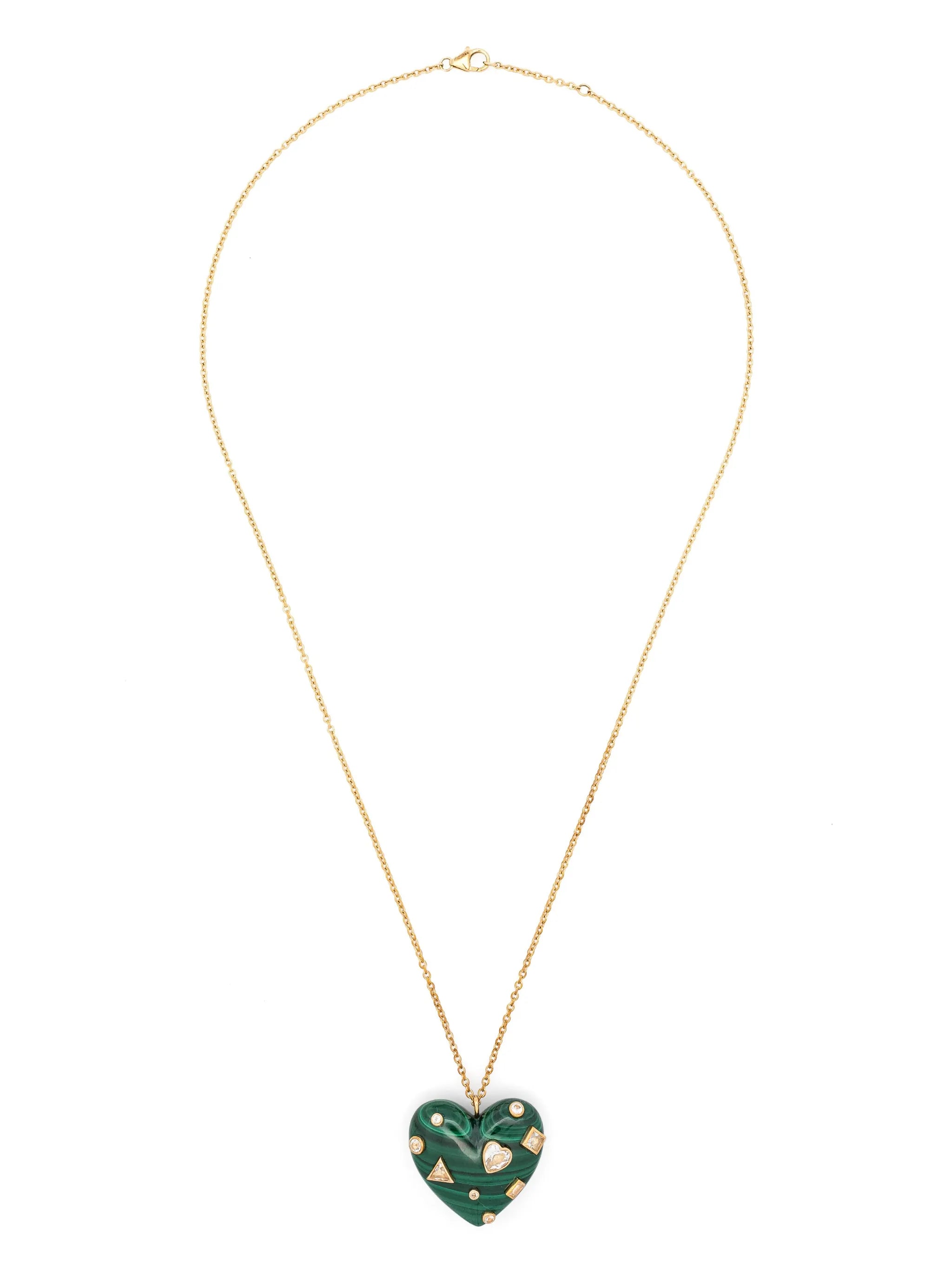 9kt yellow gold Confetti Heart topaz and malachite necklace