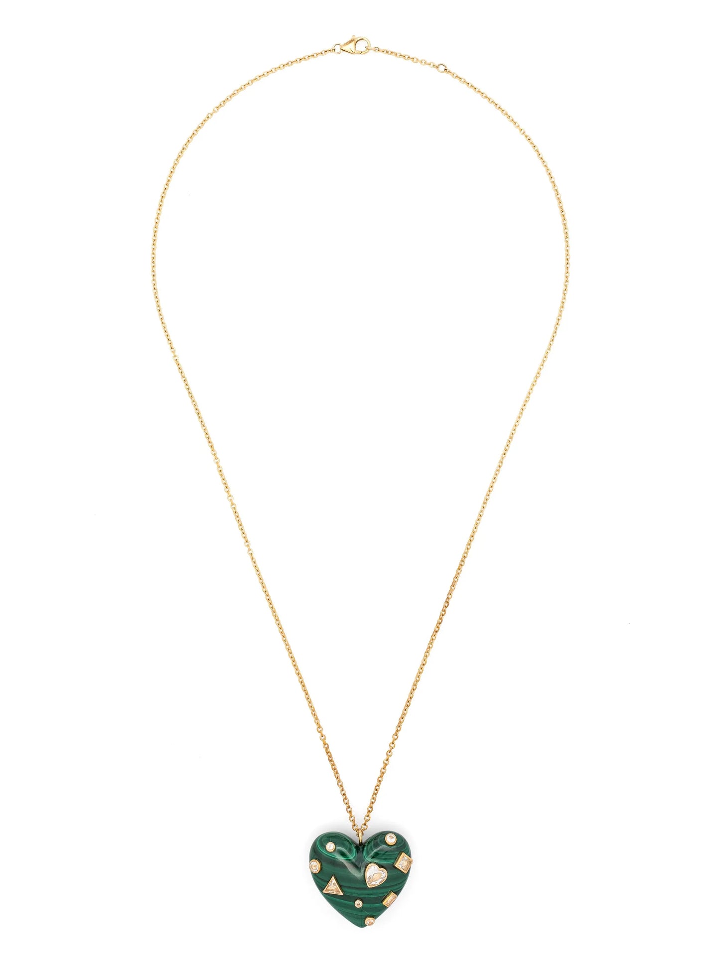 9kt yellow gold Confetti Heart topaz and malachite necklace