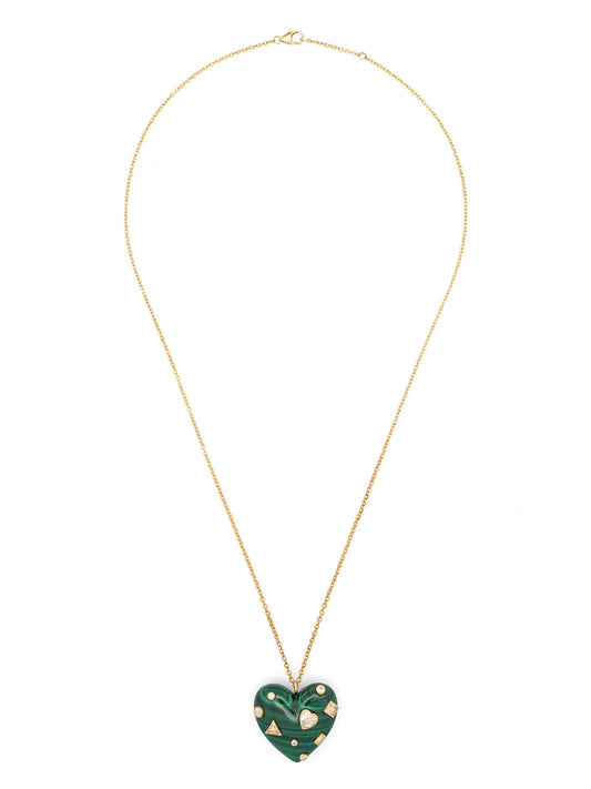 9kt yellow gold Confetti Heart topaz and malachite necklace