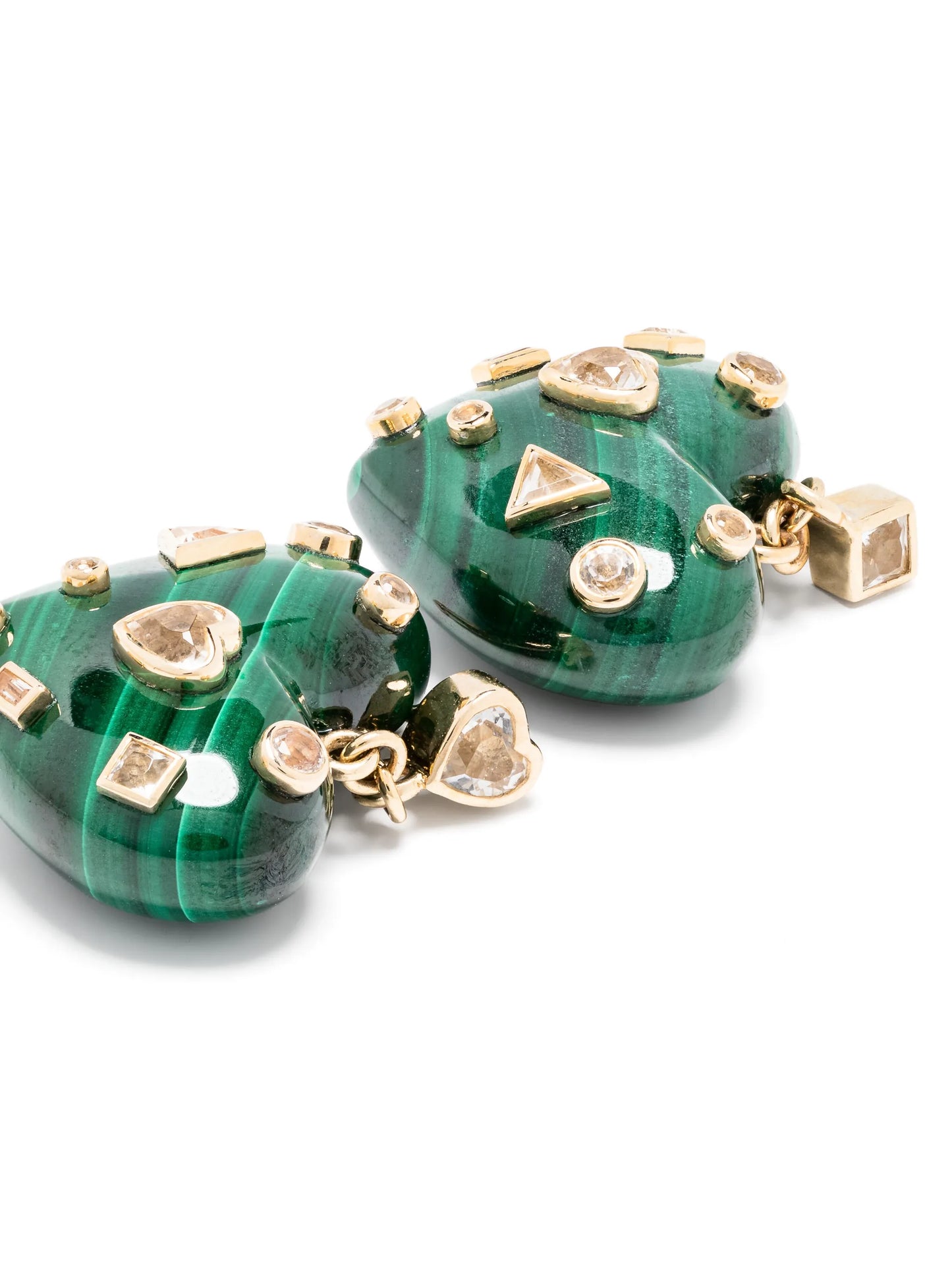 9kt yellow gold Confetti Heart topaz and malachite earrings