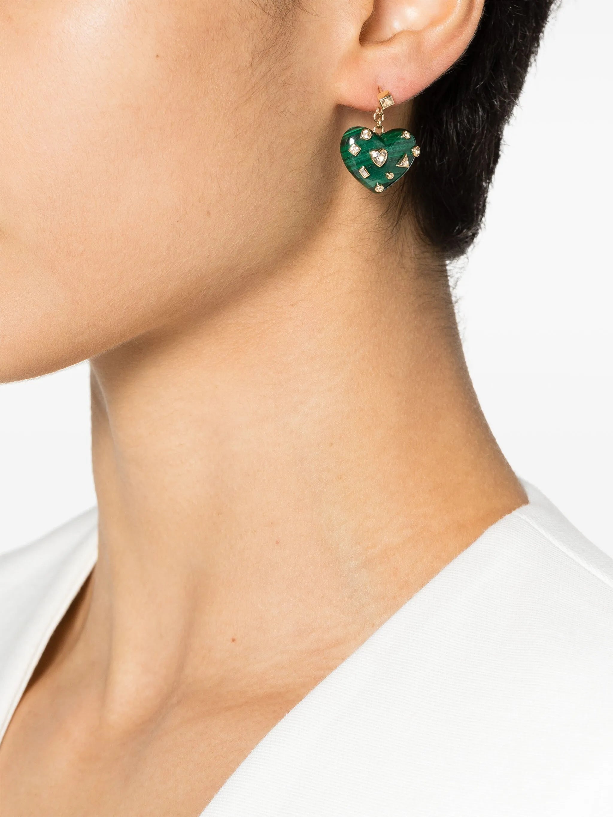 9kt yellow gold Confetti Heart topaz and malachite earrings