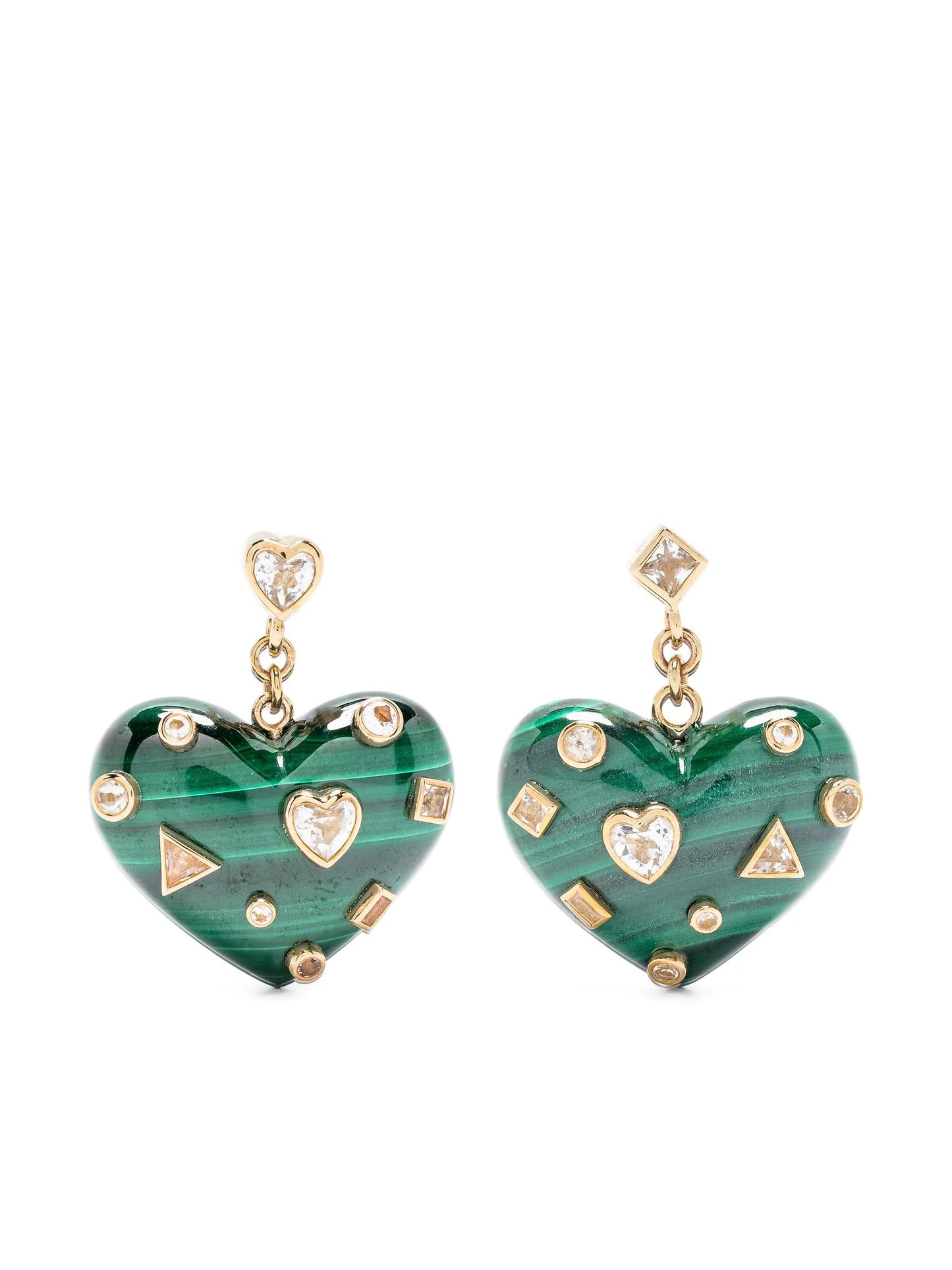 9kt yellow gold Confetti Heart topaz and malachite earrings
