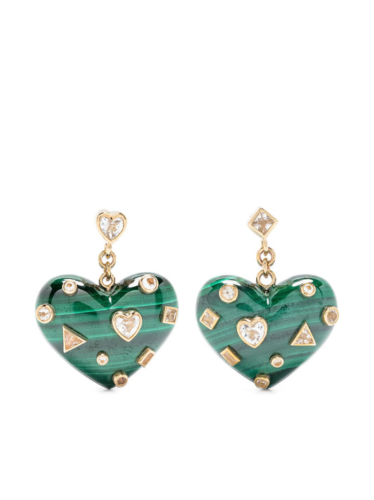 9kt yellow gold Confetti Heart topaz and malachite earrings