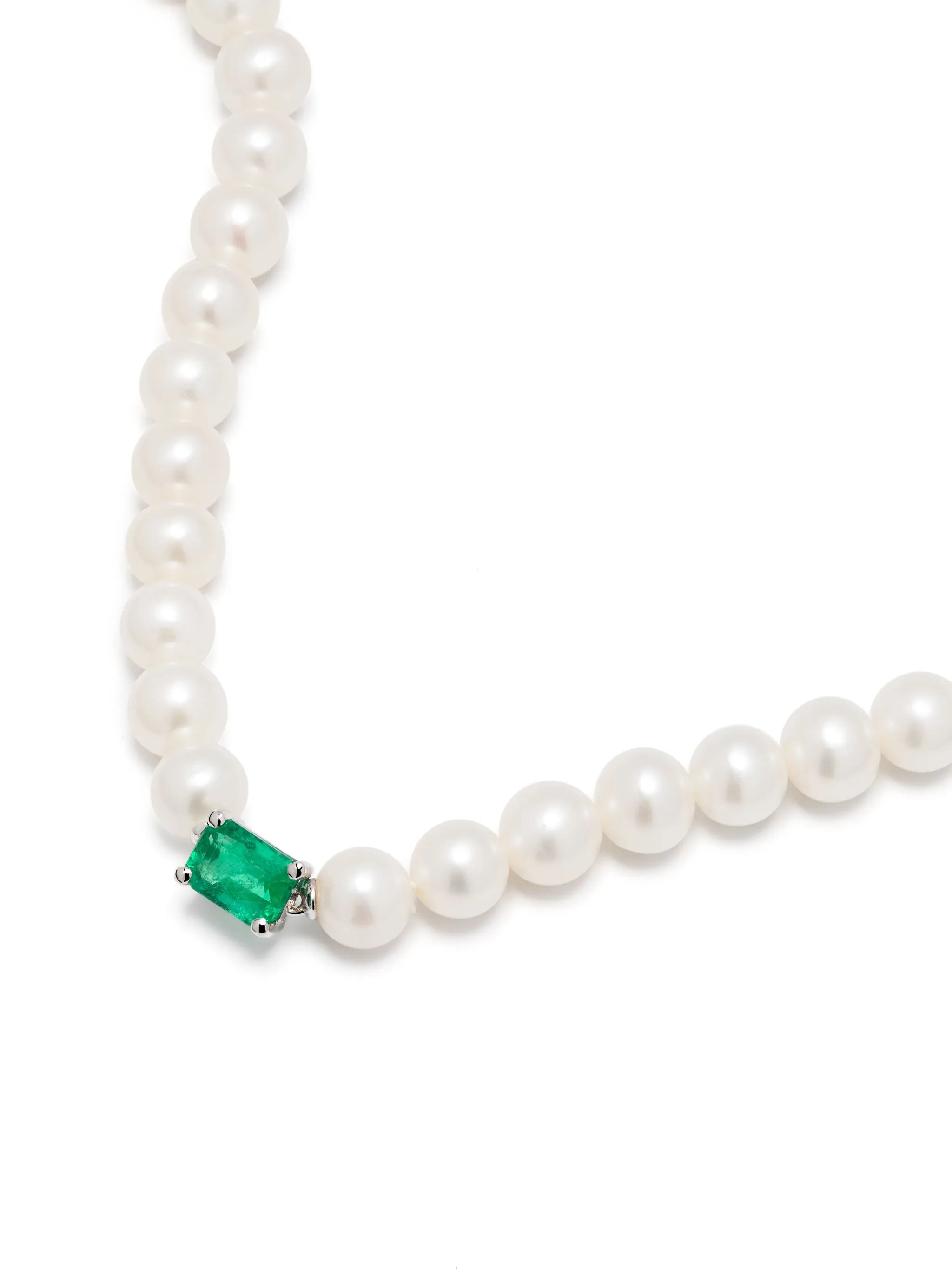 18kt white gold Collier Perles pearl and emerald choker