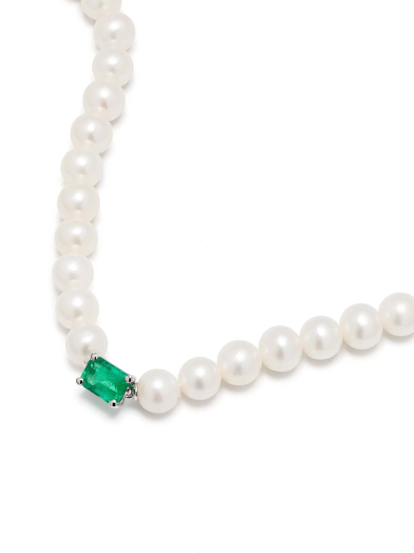 18kt white gold Collier Perles pearl and emerald choker