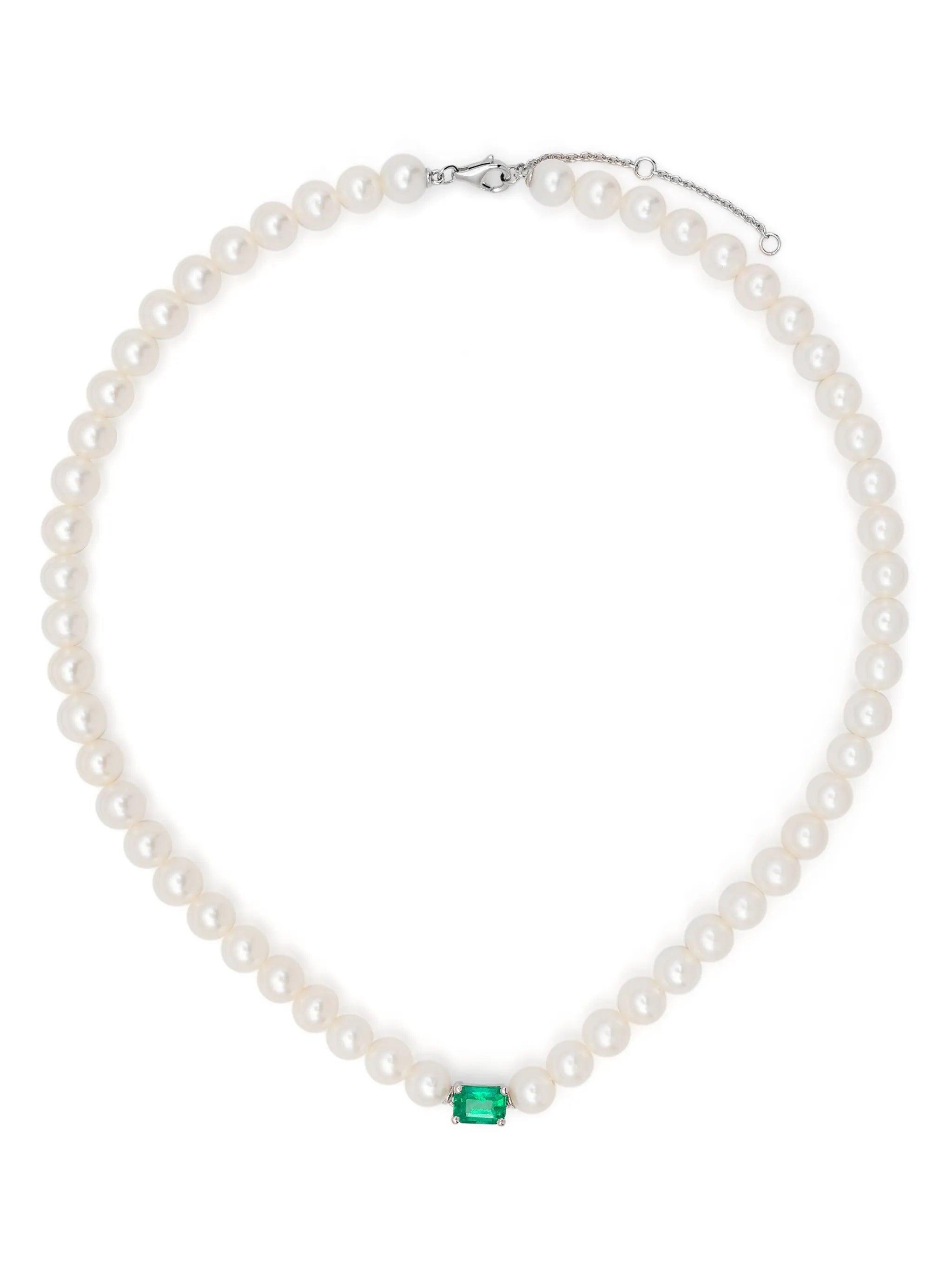 18kt white gold Collier Perles pearl and emerald choker