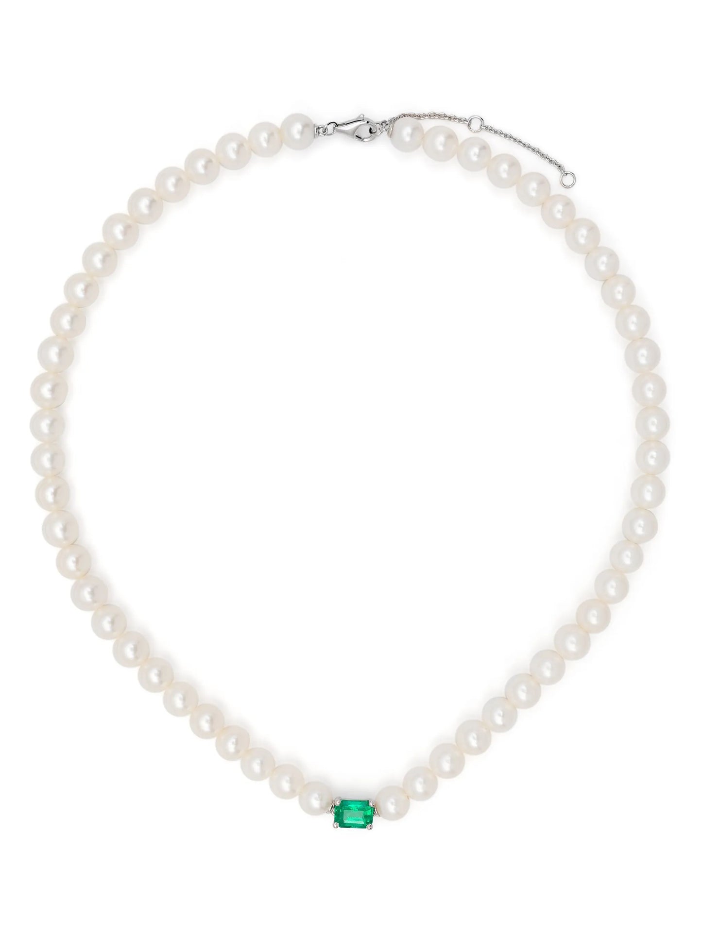 18kt white gold Collier Perles pearl and emerald choker