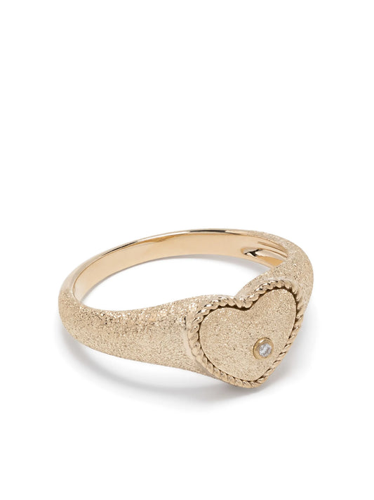 9kt yellow gold Baby Chevalière Coeur diamond signet ring