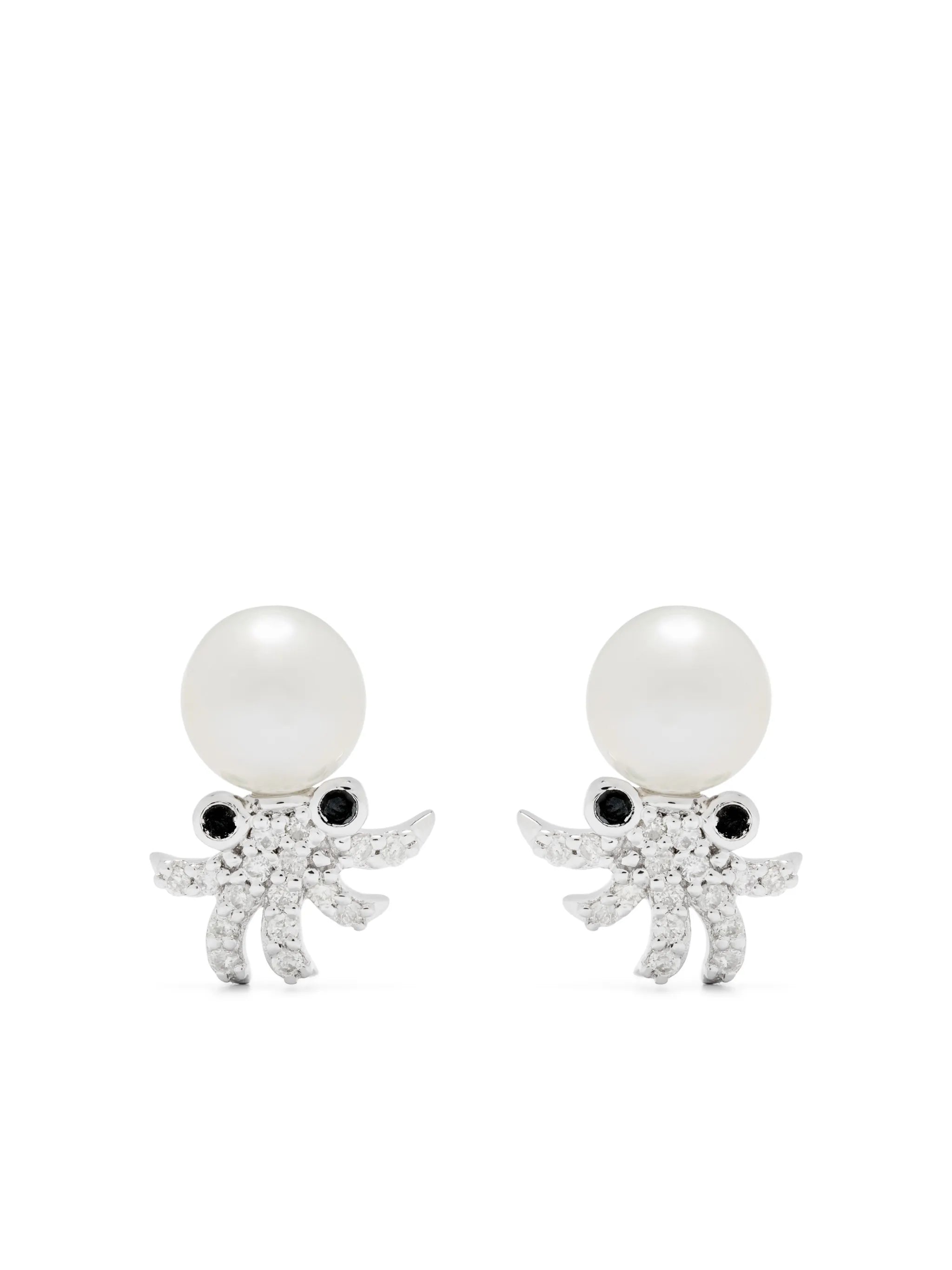 9kt white gold Paire De Puces Octopuss Or Blanc diamond earrings