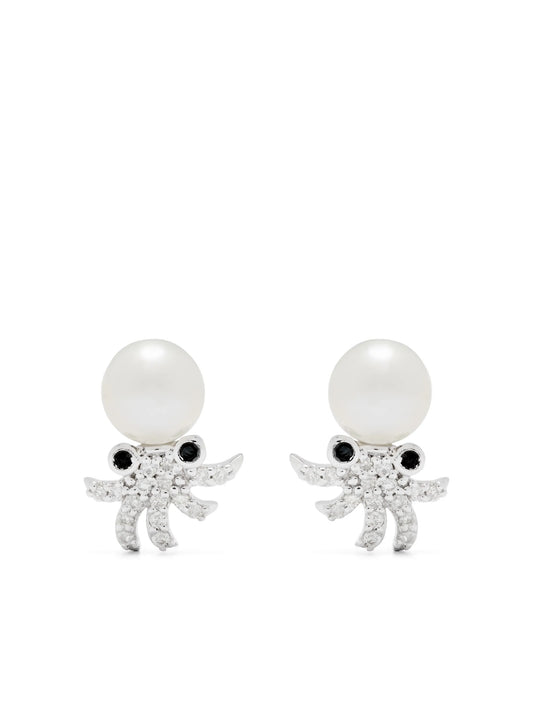 9kt white gold Paire De Puces Octopuss Or Blanc diamond earrings