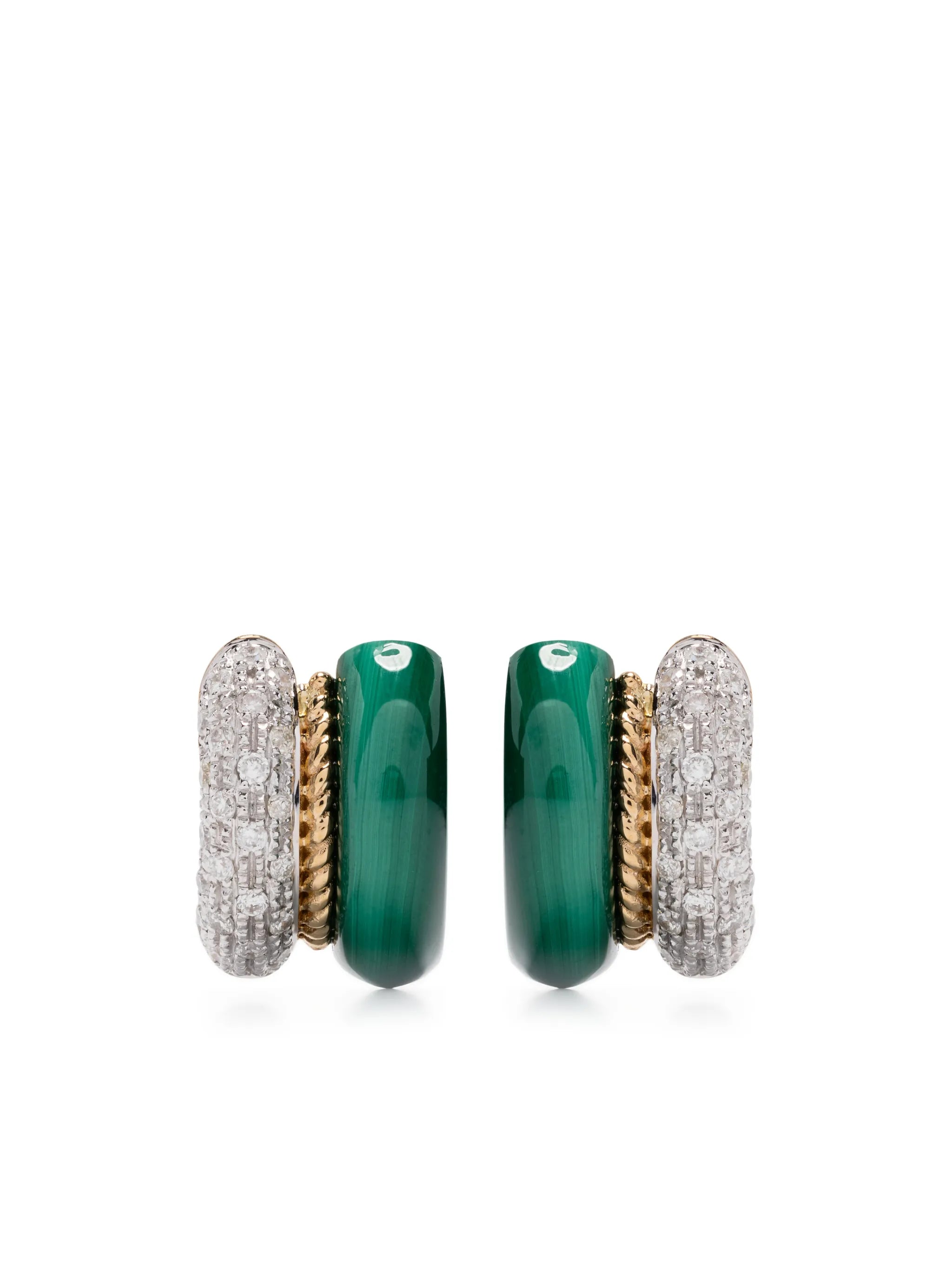 9kt yellow gold diamonds and malachite earrings