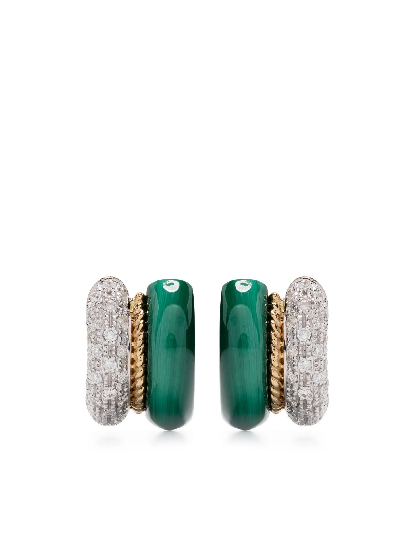 9kt yellow gold diamonds and malachite earrings