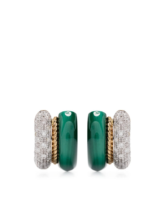 9kt yellow gold diamonds and malachite earrings