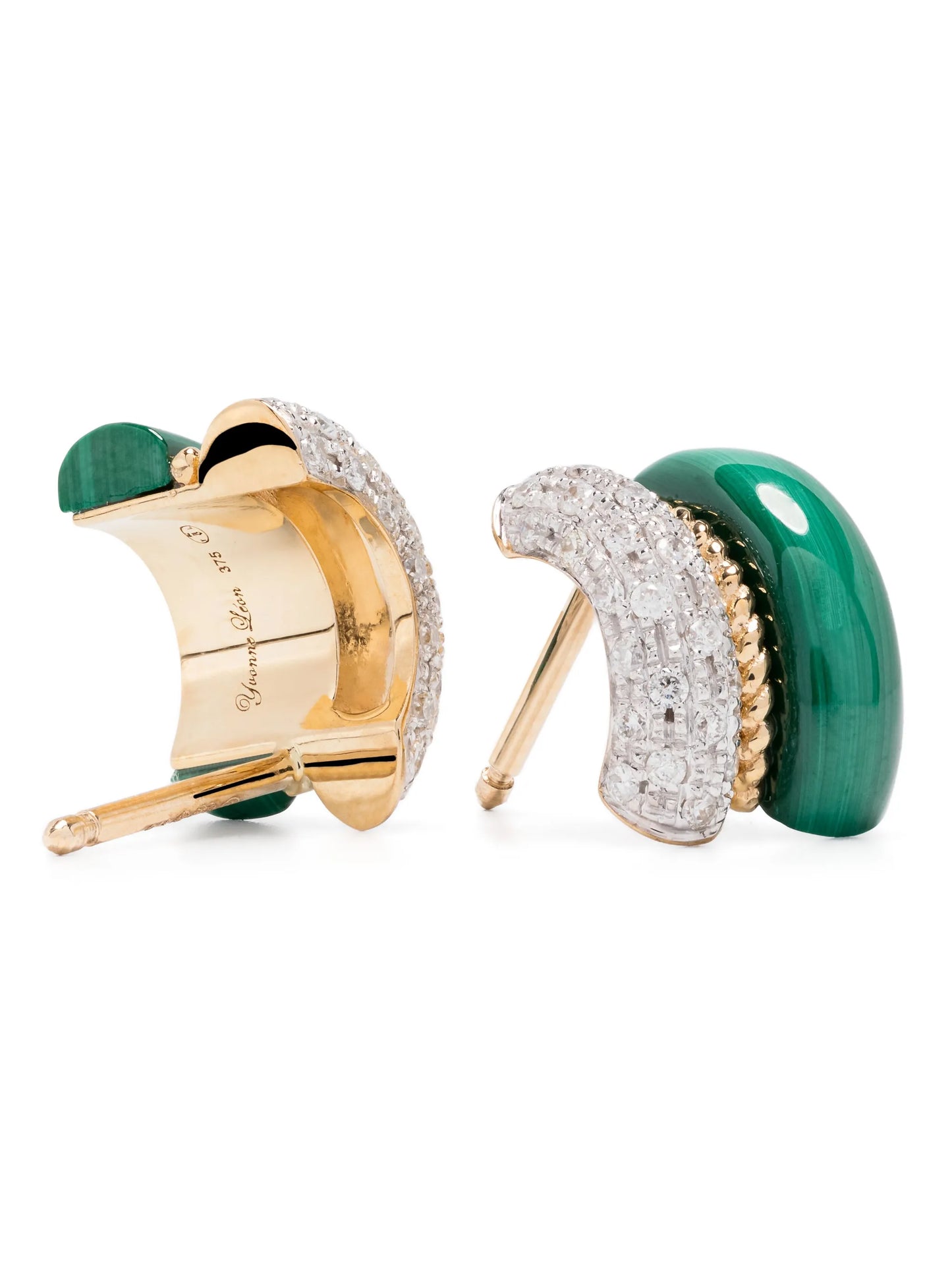 9kt yellow gold diamonds and malachite earrings