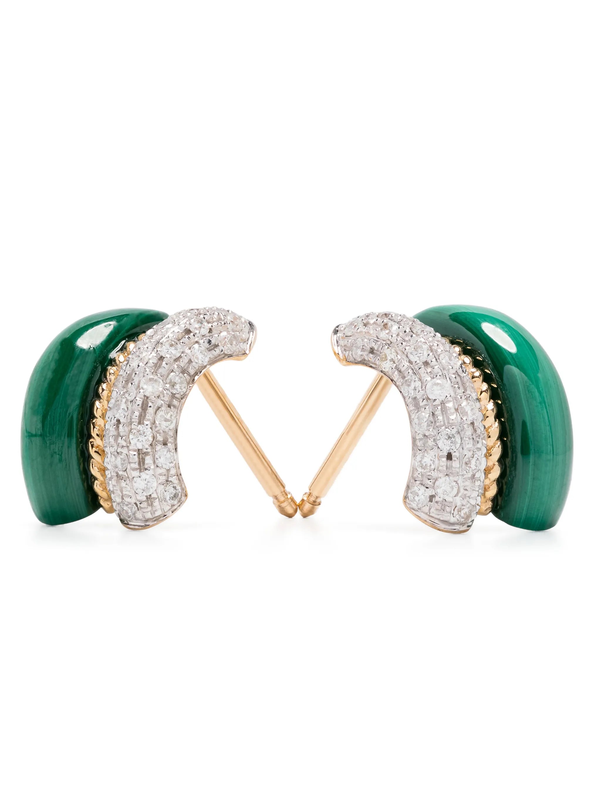 9kt yellow gold diamonds and malachite earrings