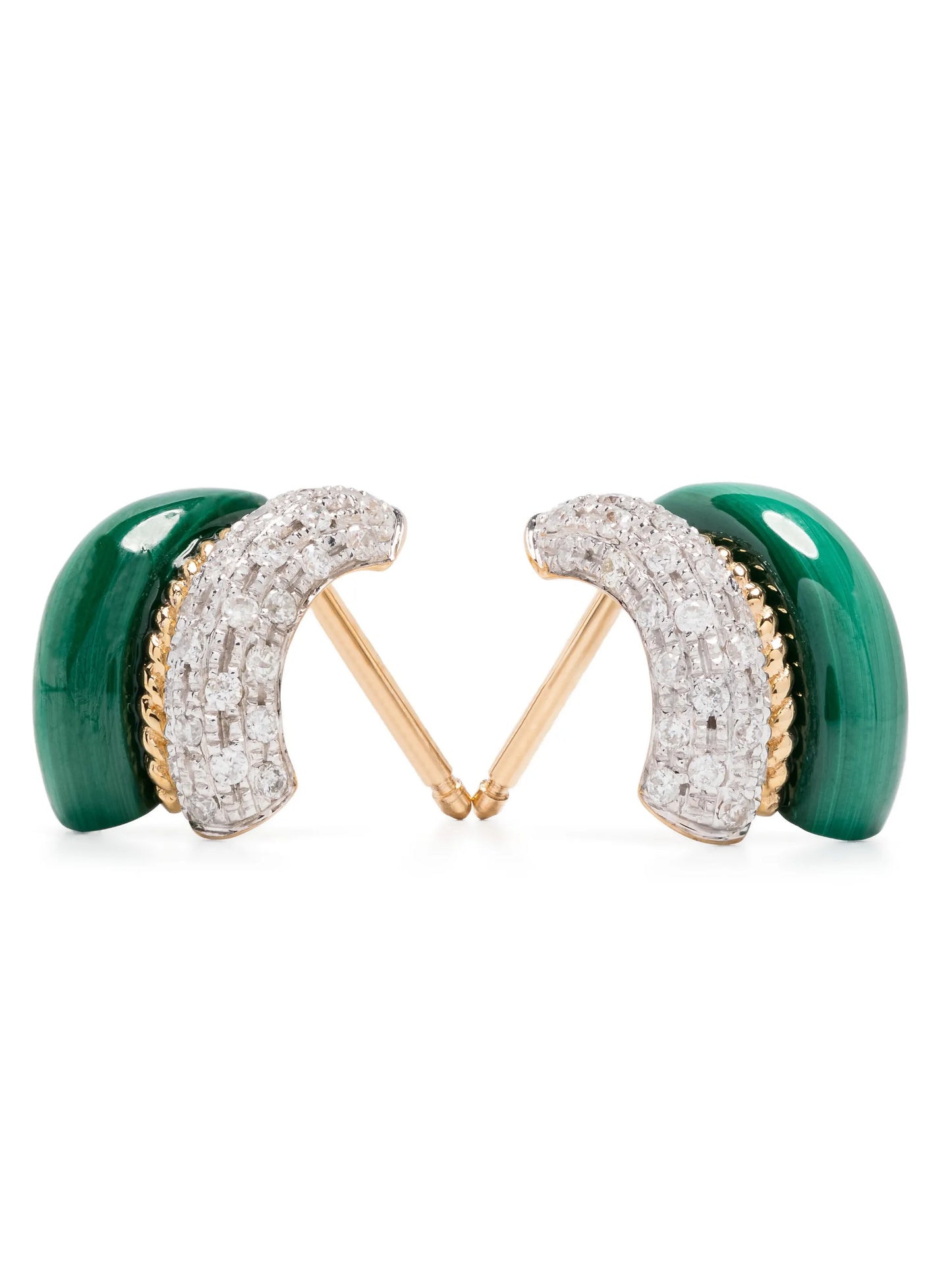9kt yellow gold diamonds and malachite earrings