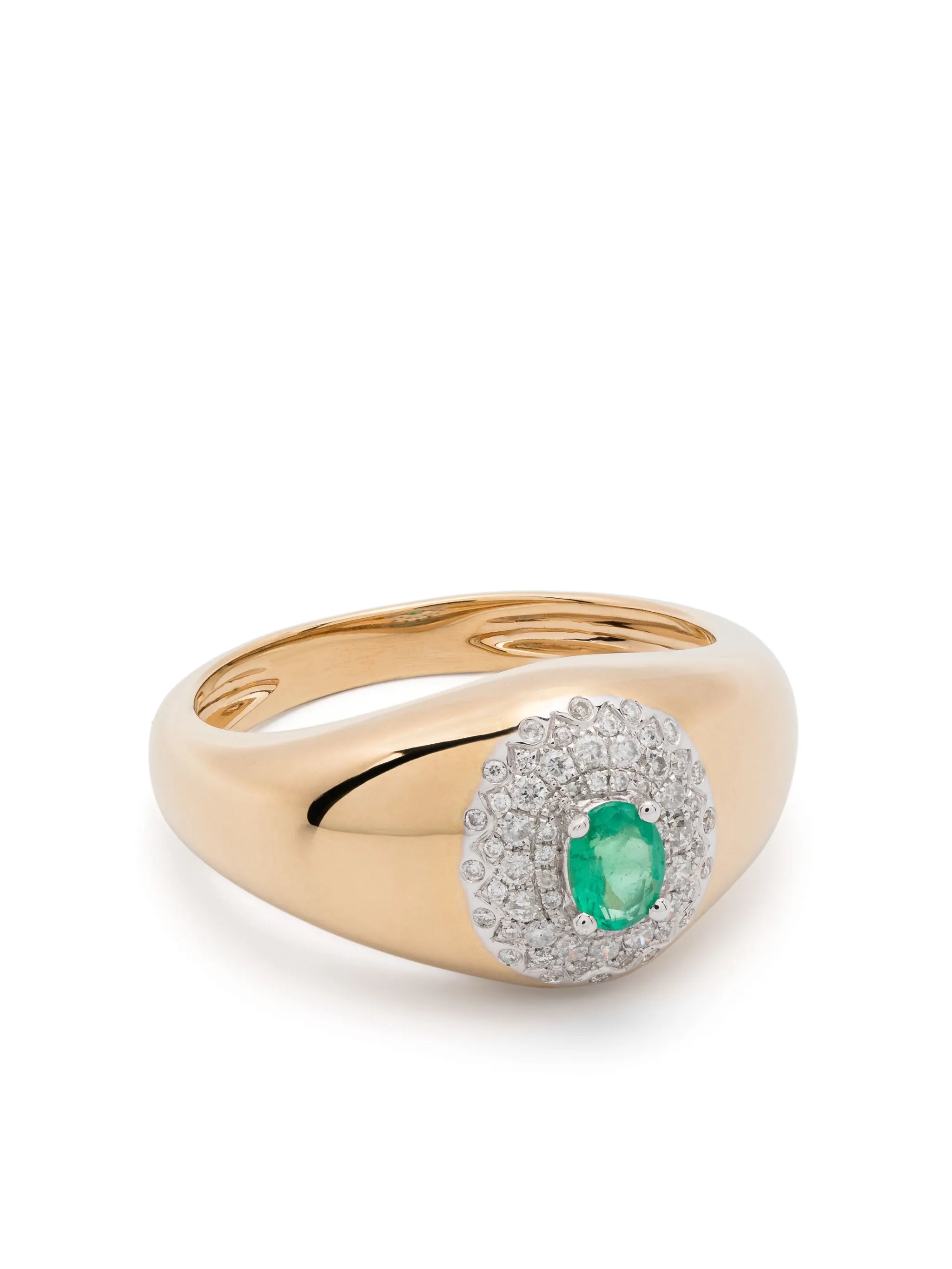 18kt yellow gold mini Chevalière Pompadour diamond and emerald signet ring