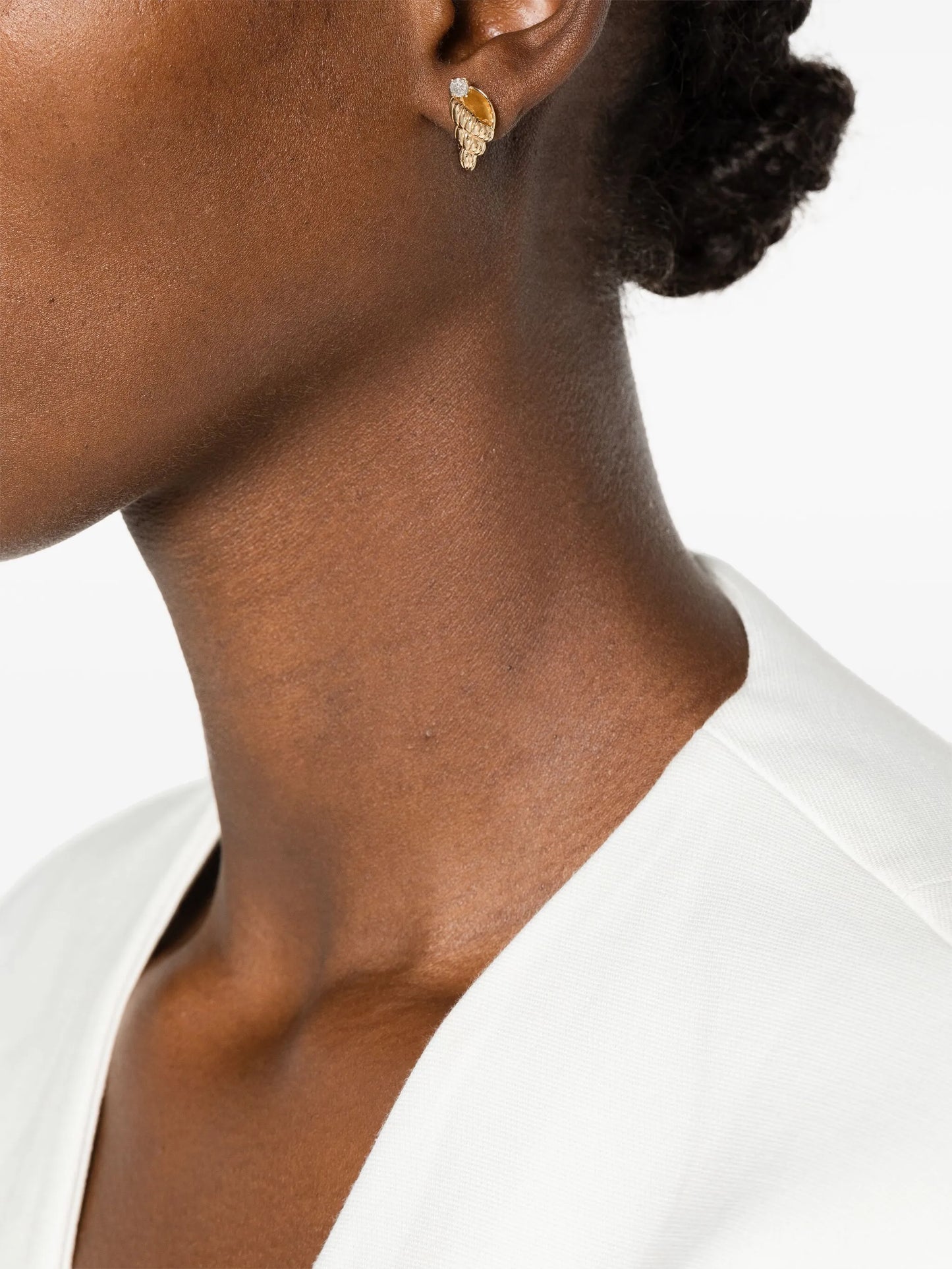 9kt yellow gold Paire De Puces Nautilus diamond earrings