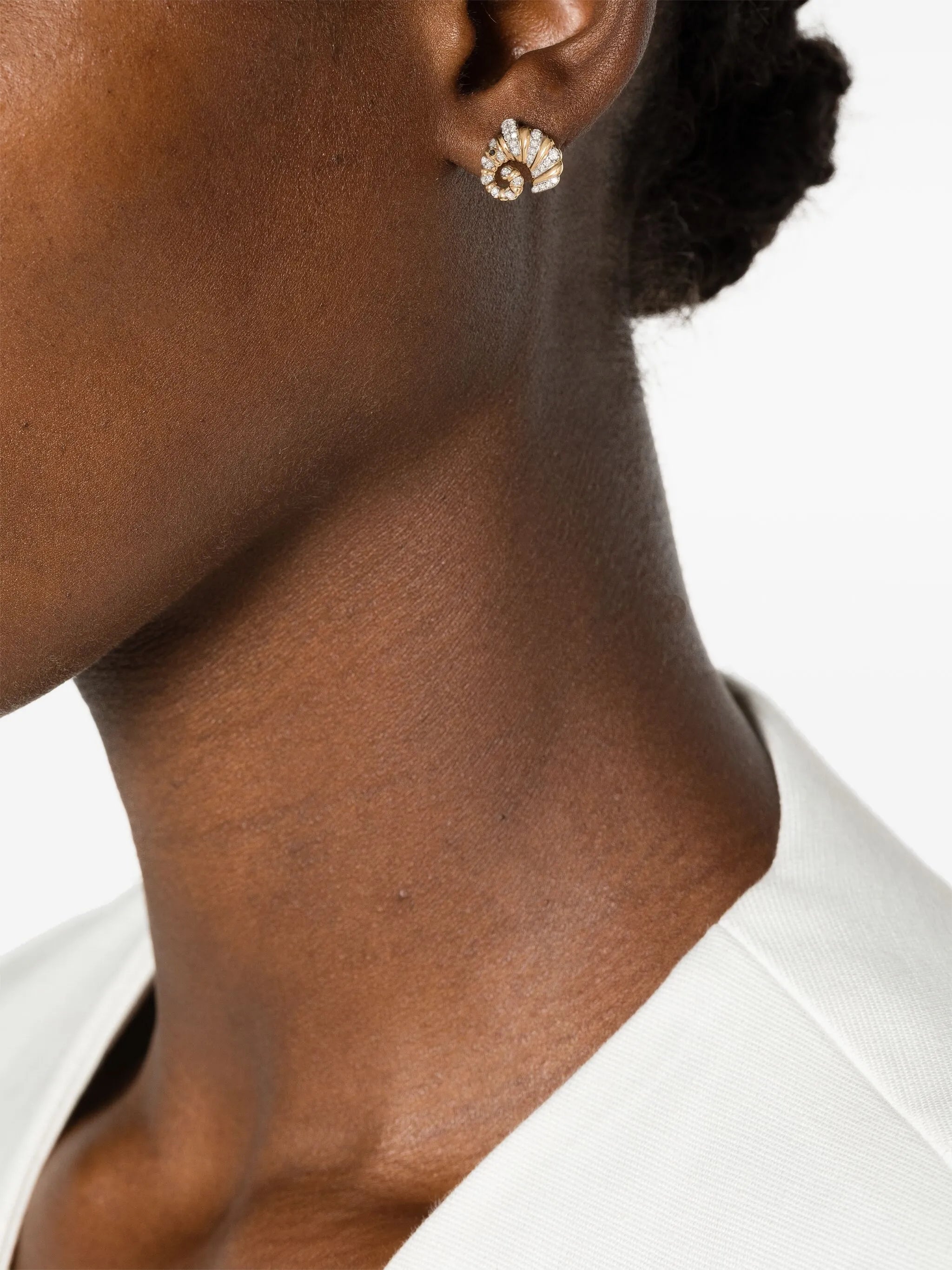 18kt yellow gold Paire De Puces Elephant Coquillage diamond earrings