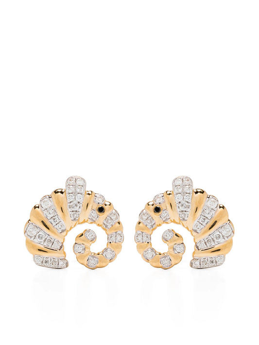 18kt yellow gold Paire De Puces Elephant Coquillage diamond earrings