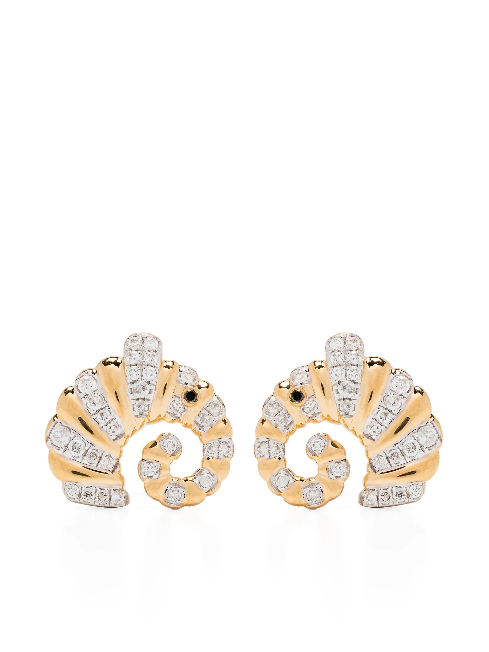 18kt yellow gold Paire De Puces Elephant Coquillage diamond earrings