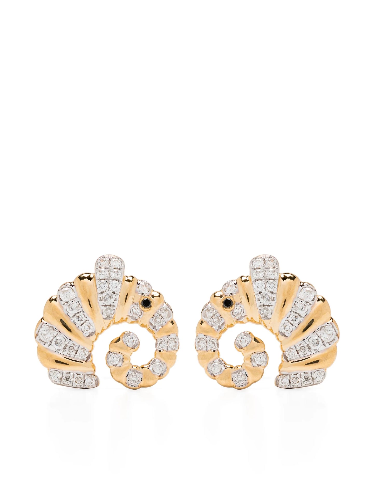 18kt yellow gold Paire De Puces Elephant Coquillage diamond earrings