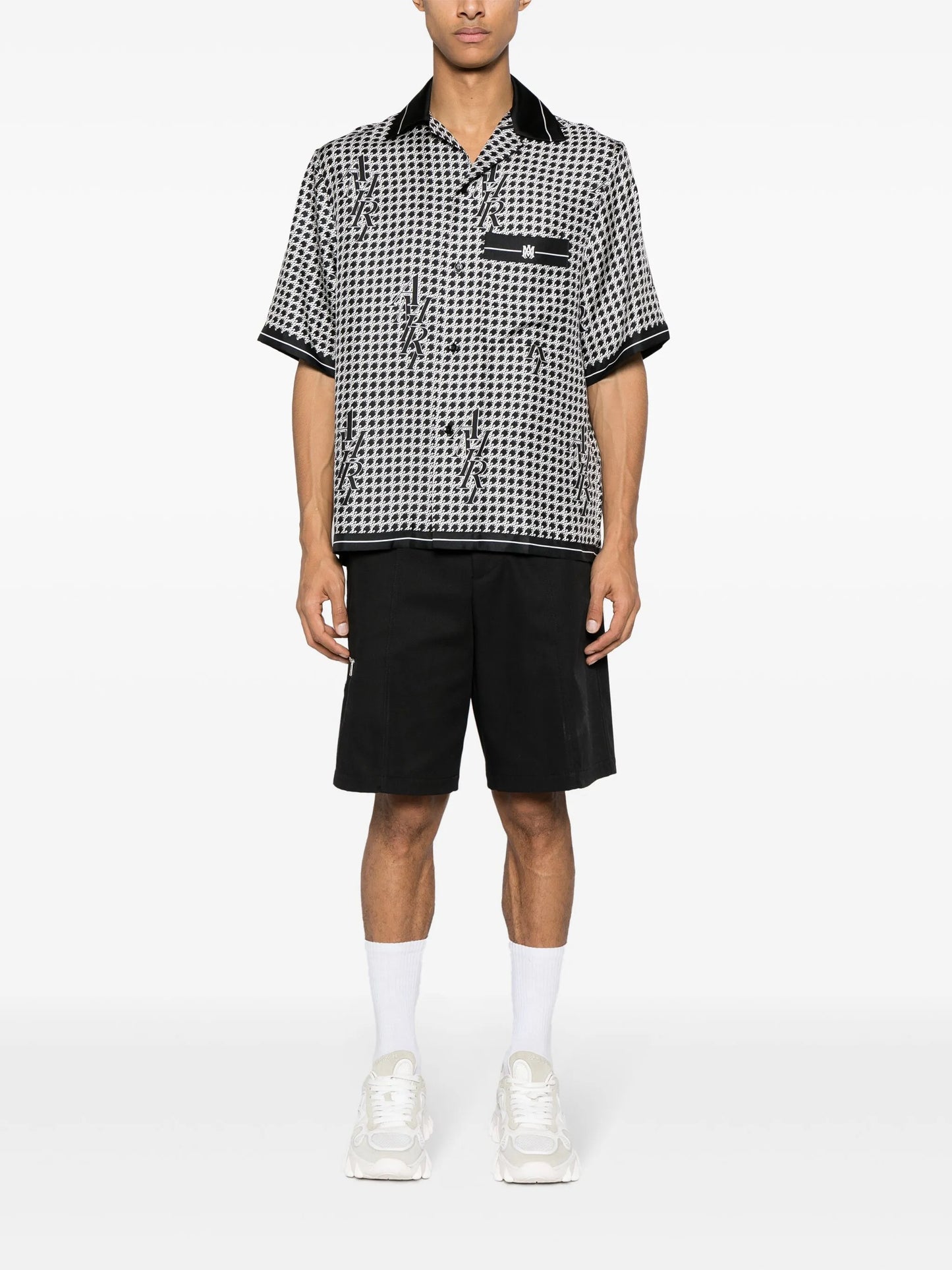 monogram-houndstooth silk shirt