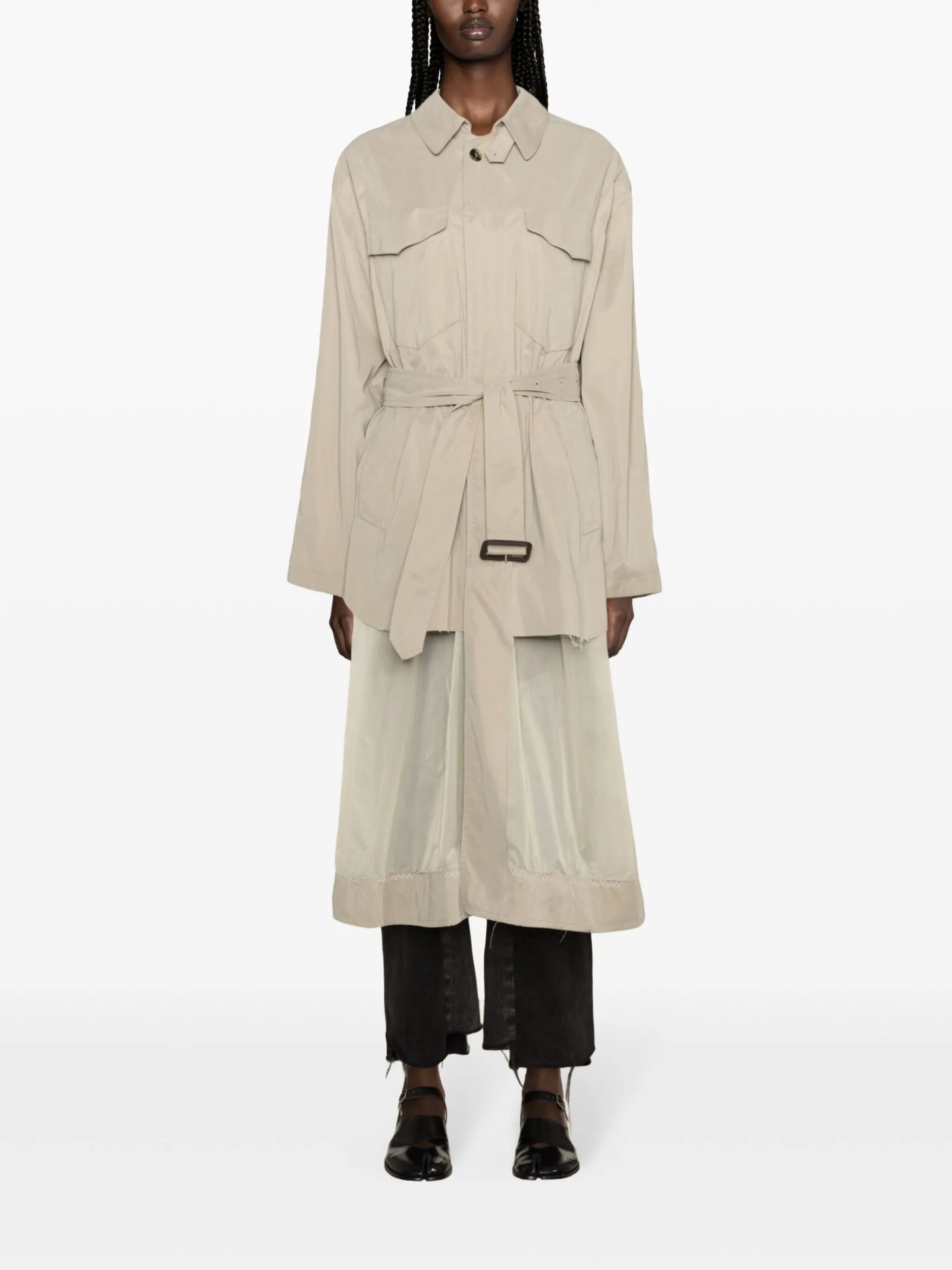 belted panelled trench coat