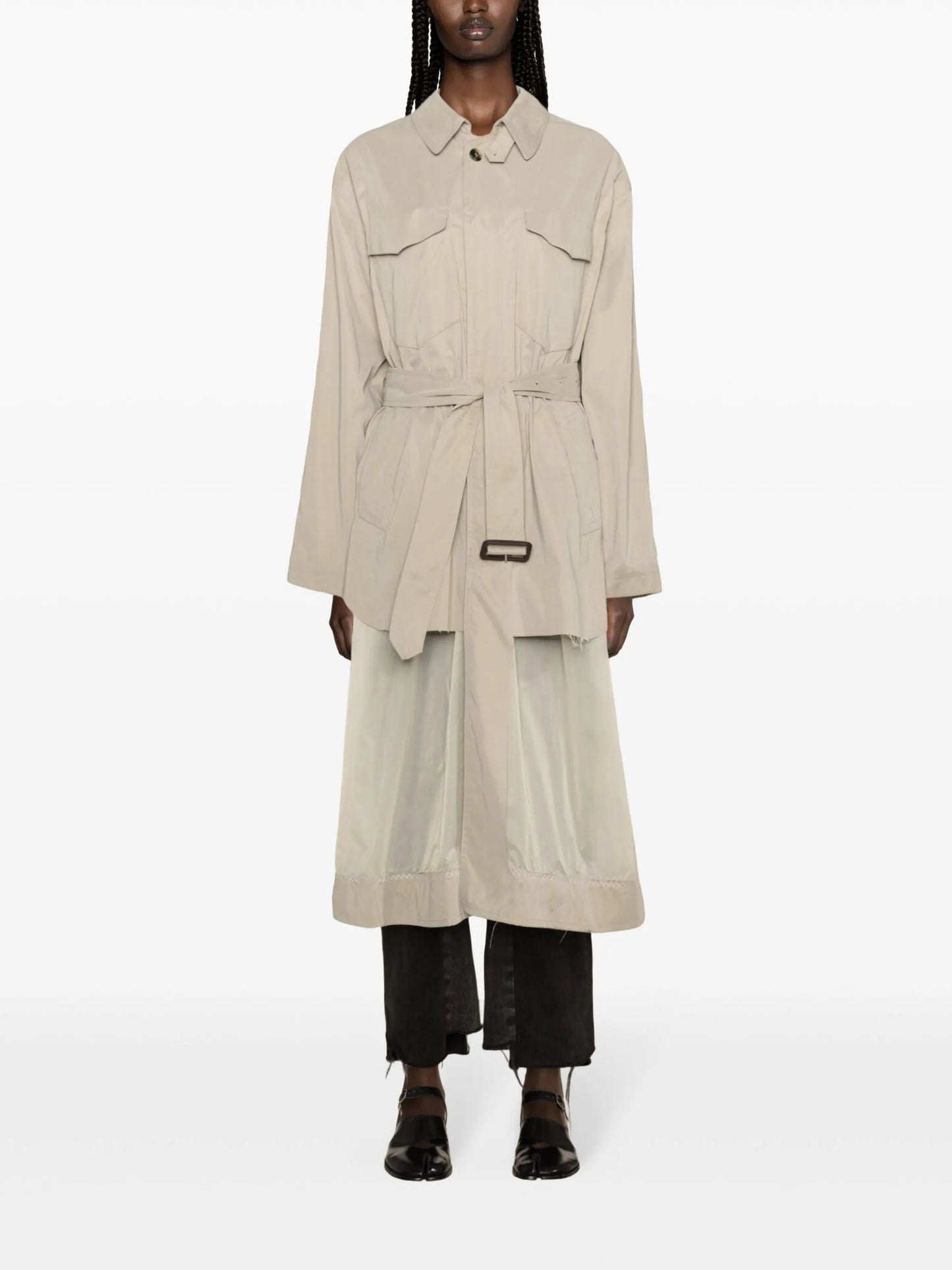 belted panelled trench coat