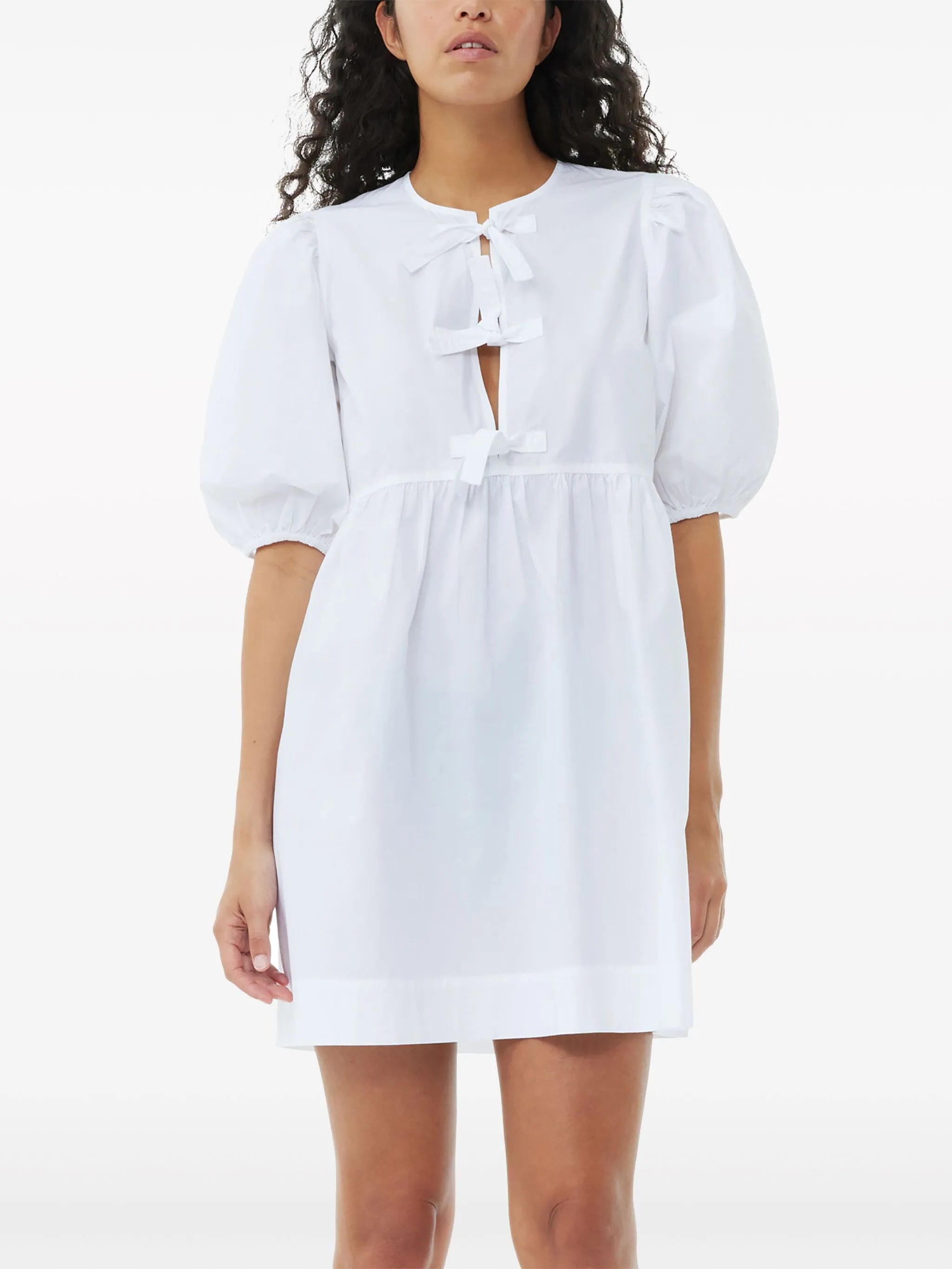 poplin tie string mini dress